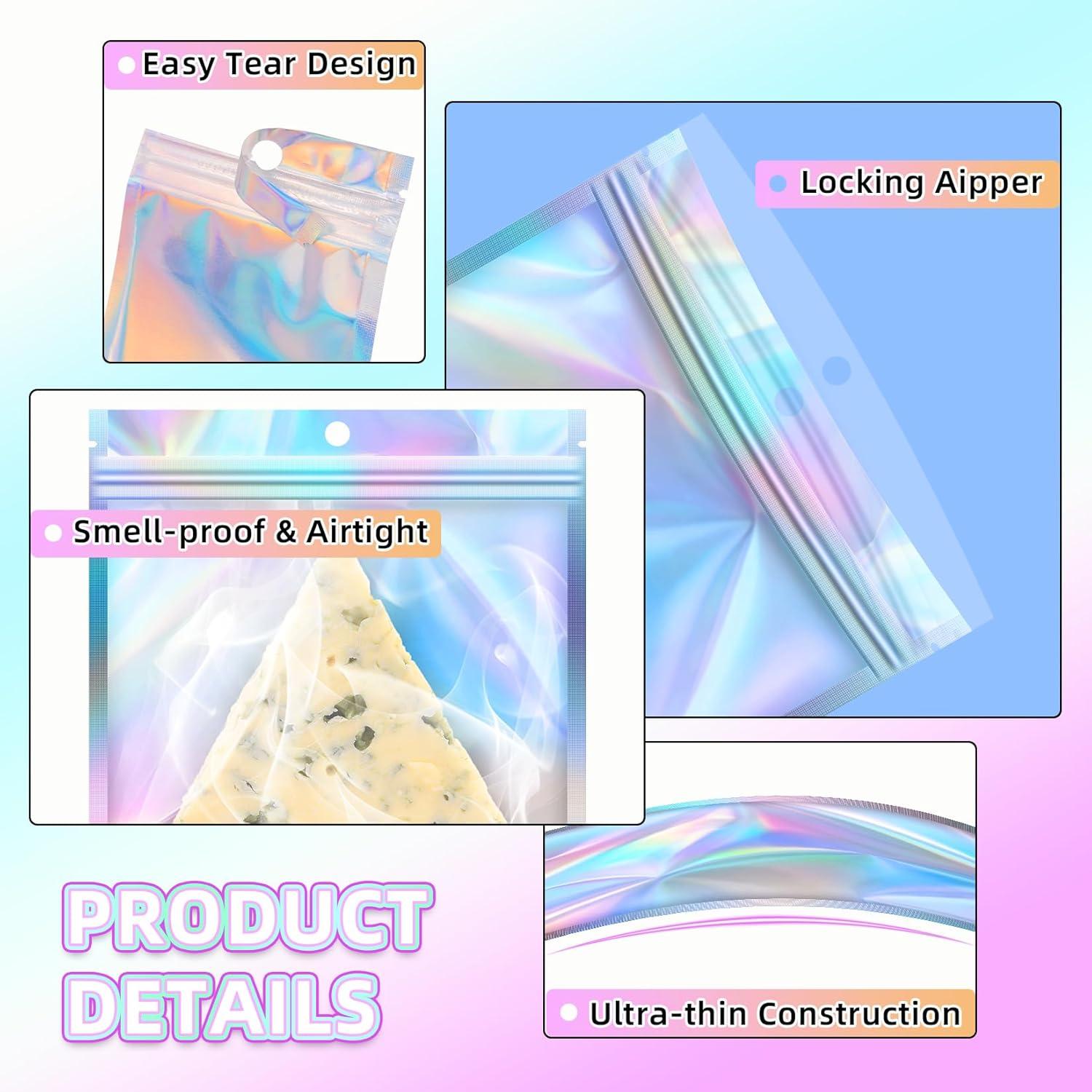 50 Bolsas Holográficas Mylar Reutilizables 6.35x7.62cm Jetmore