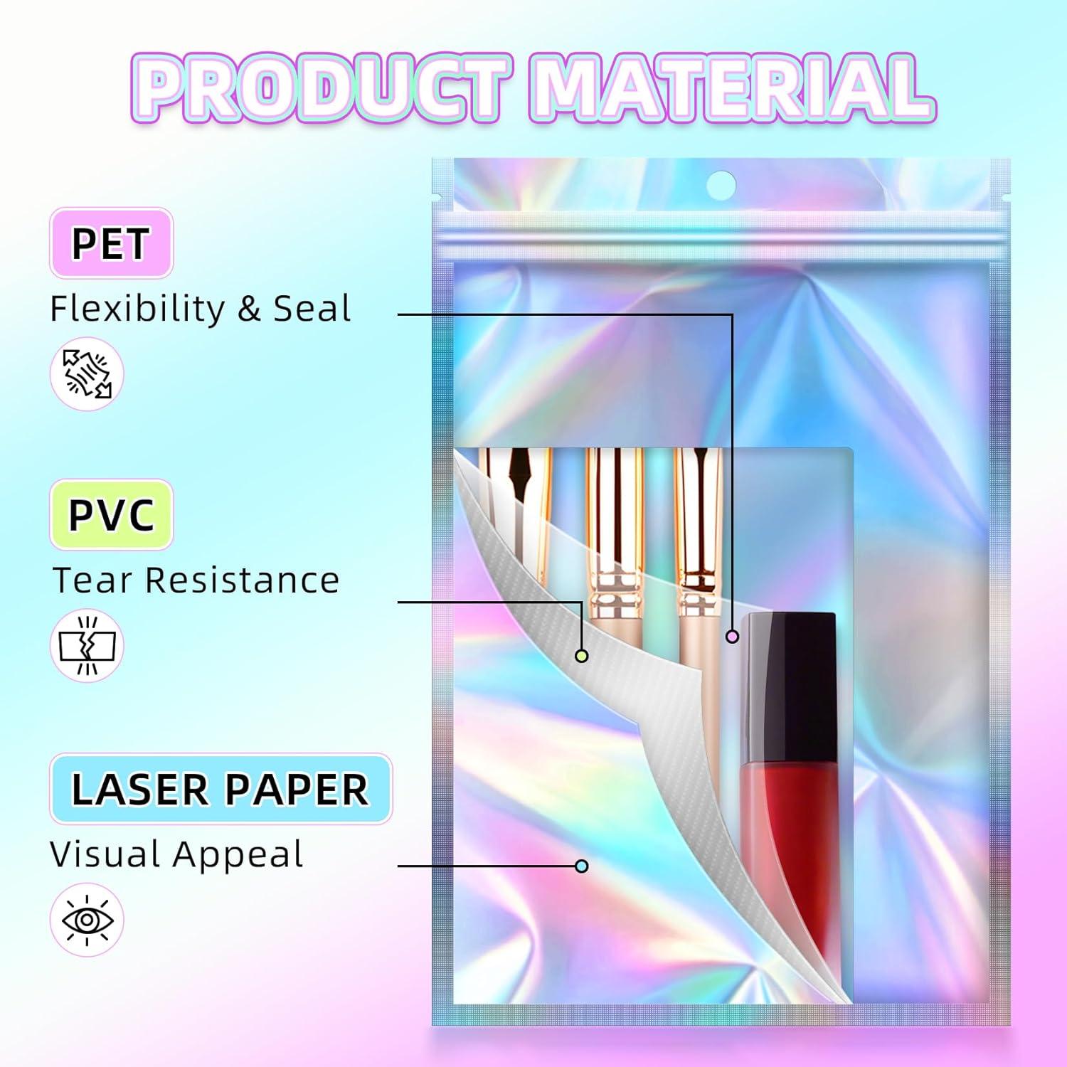 50 Bolsas Holográficas Mylar Reutilizables 6.35x7.62cm Jetmore