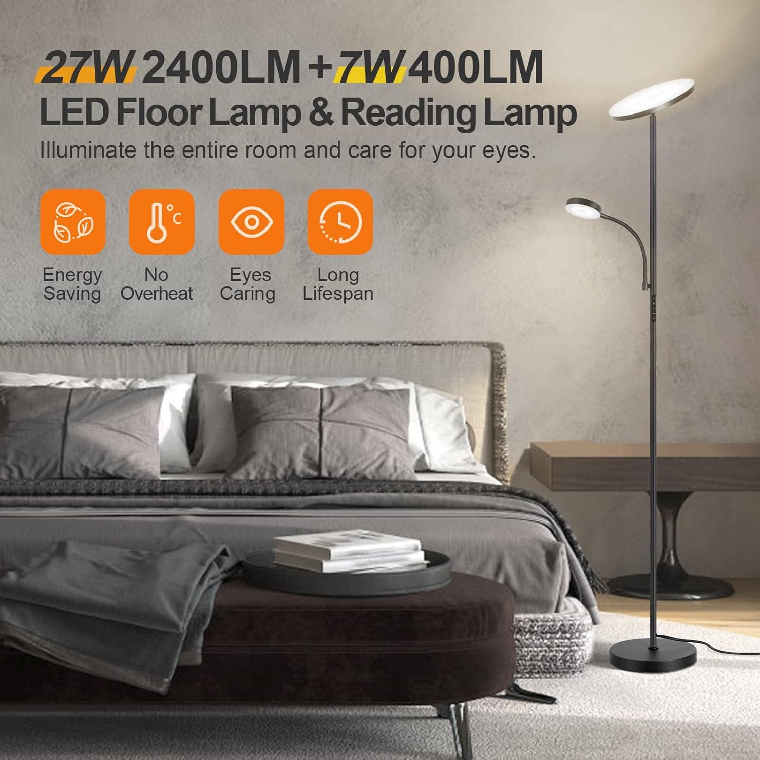 Lámpara de Pie LED OUTON 27W 2400LM y Lámpara de Lectura 7W
