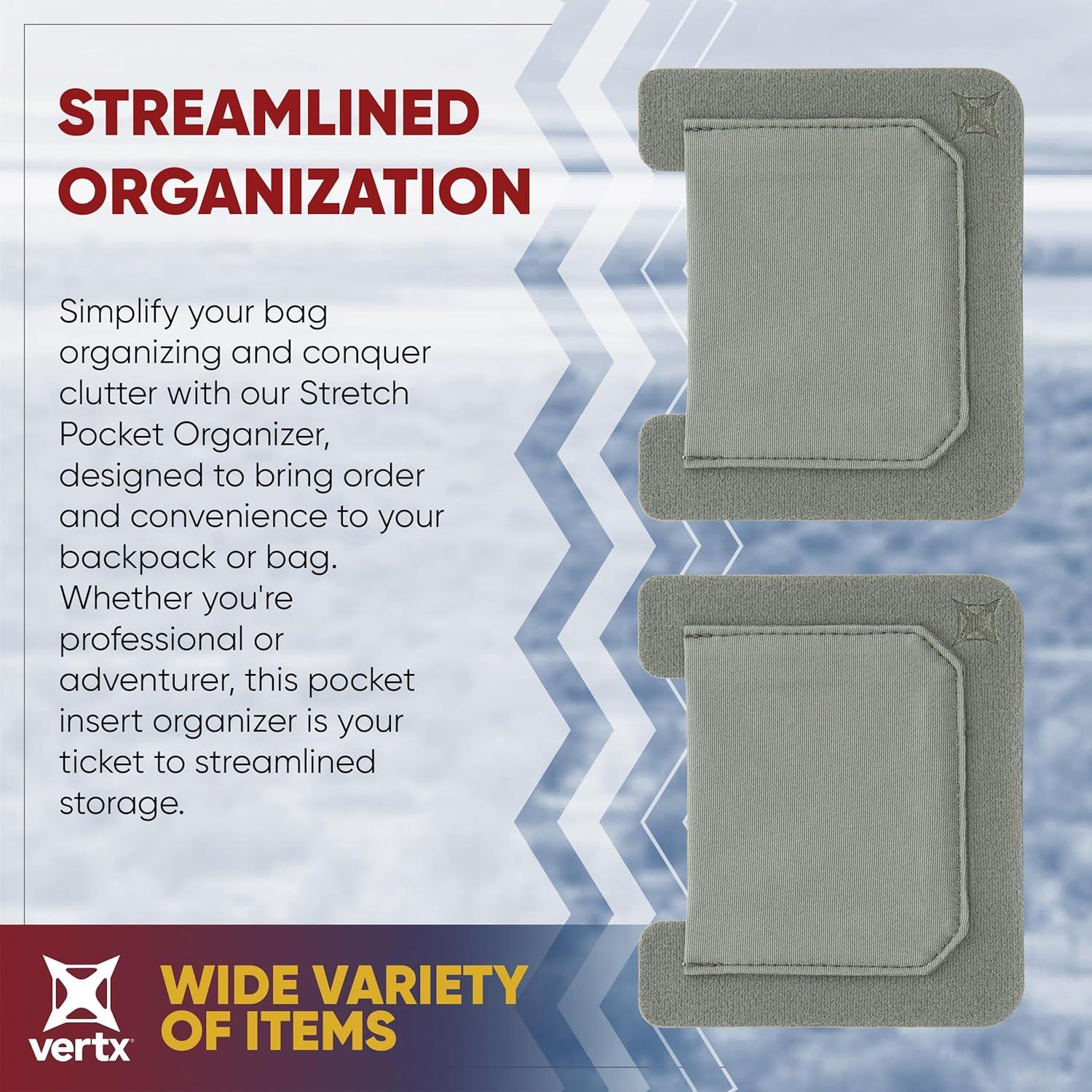Vertx Stretch Pocket Organizer Insert Attachment for Backpack, Bag Organization, Small, 2-Pack