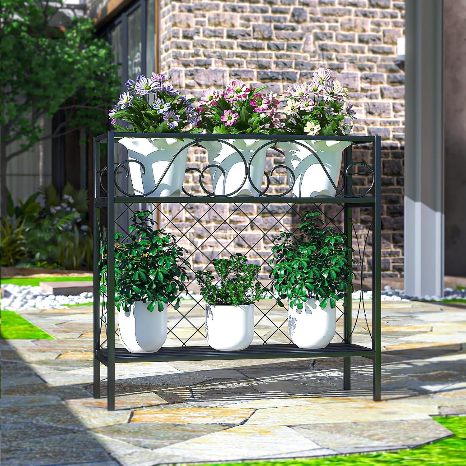 Estante para Plantas de 2 Niveles Zhongma - Soporte Metal 90x32 cm