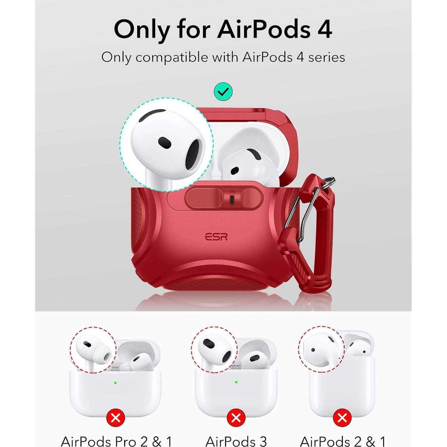Funda ESR para AirPods 4 Generación 2024 USB-C Rojo