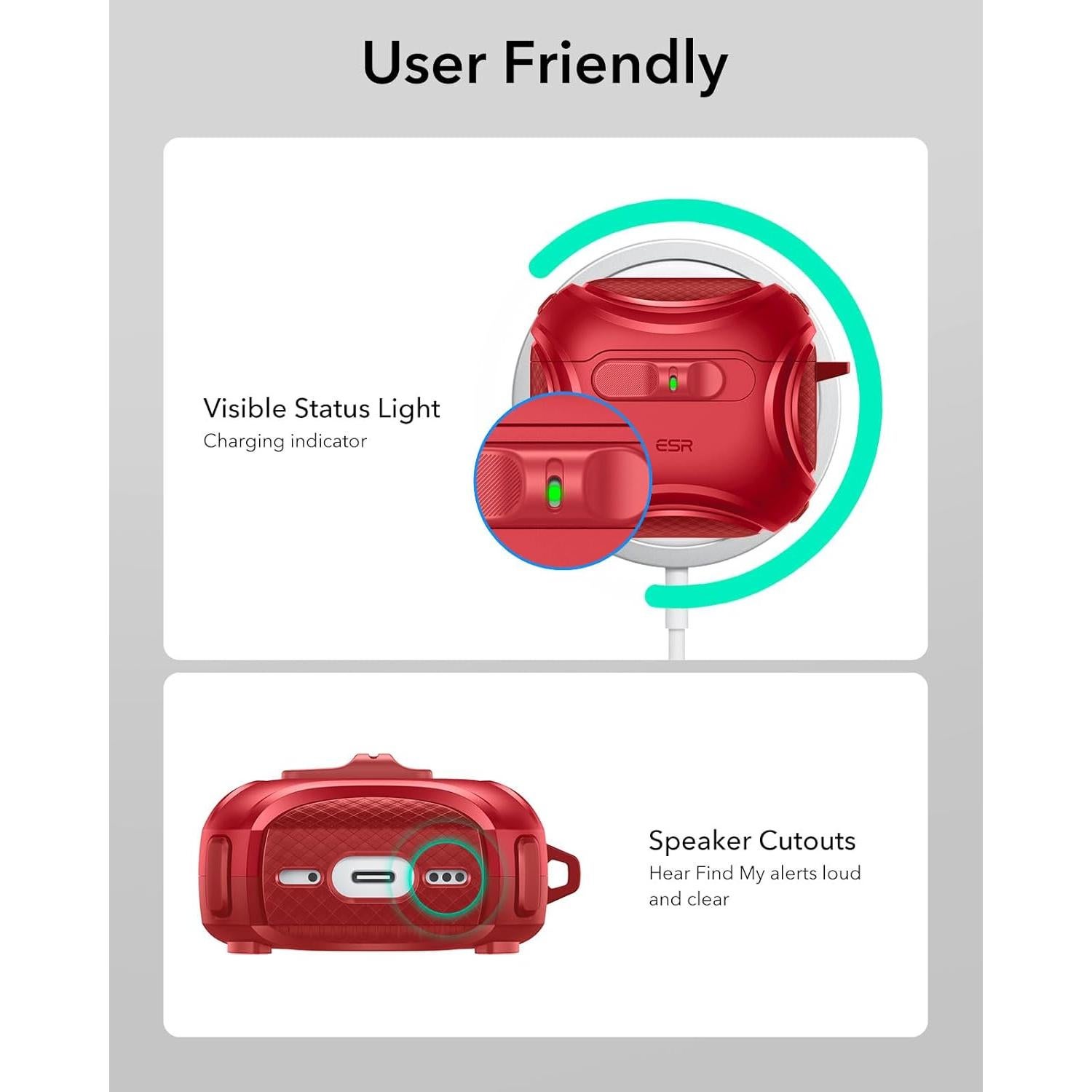 Funda ESR para AirPods 4 Generación 2024 USB-C Rojo