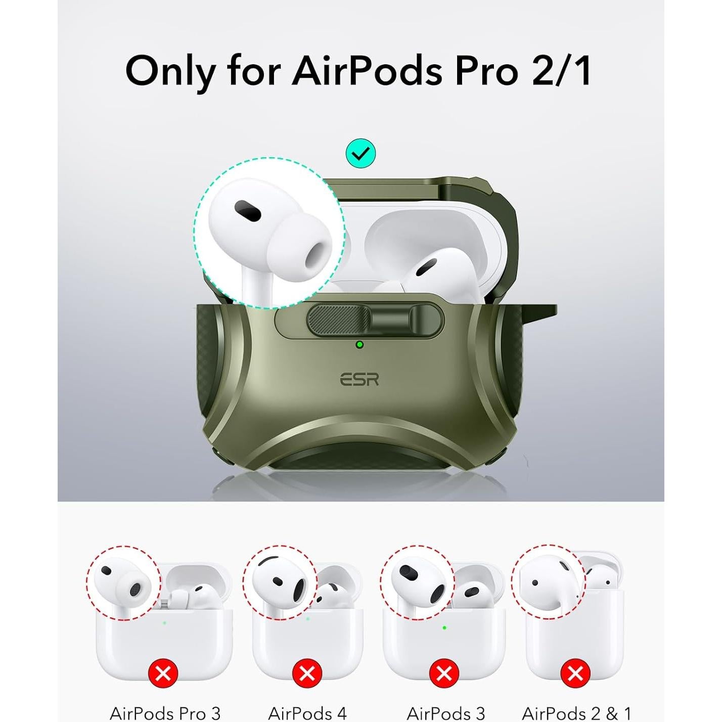 Estuche Protector ESR para AirPods Pro 2ª Gen Verde Ejército