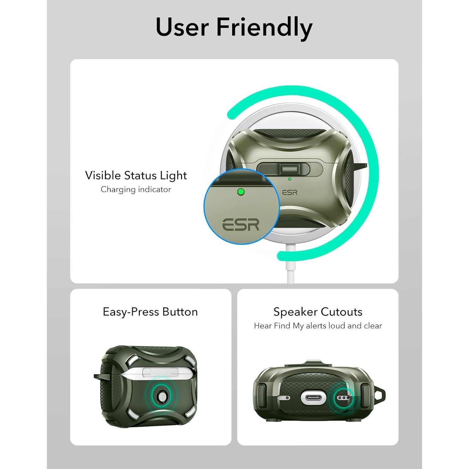 Estuche Protector ESR para AirPods Pro 2ª Gen Verde Ejército