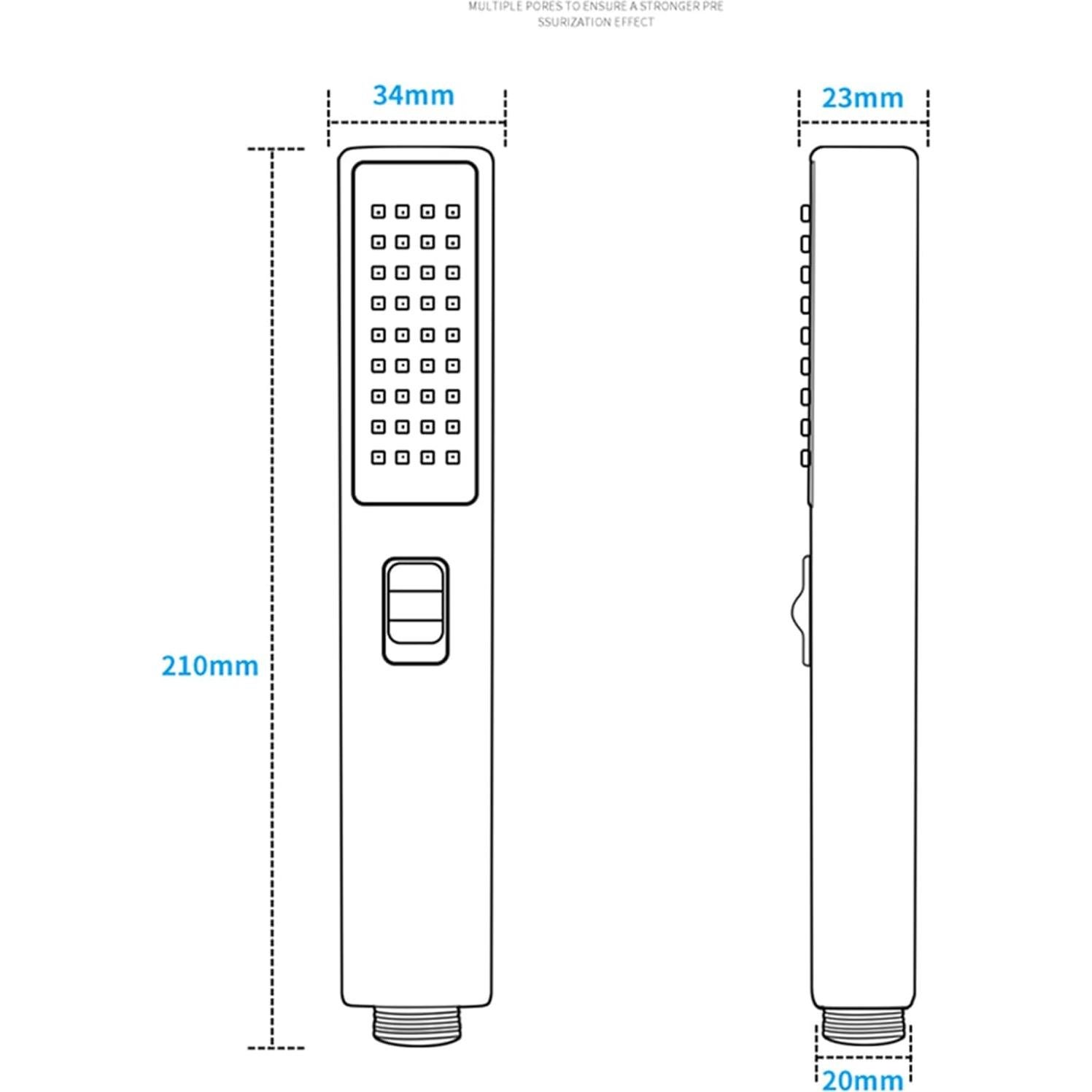 Cabezal de Ducha de Mano LUYU Cuadrado Negro Mate 2.8Bar