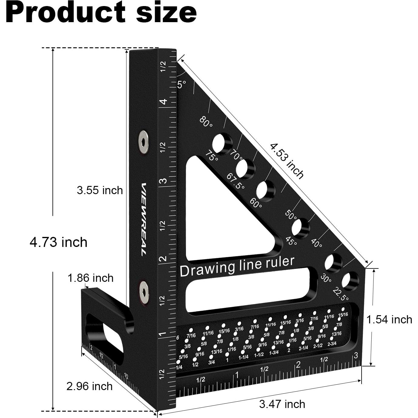 Escuadra de Carpintero Multi-Angulo ViewReal - Aluminio 19.4x14.2cm