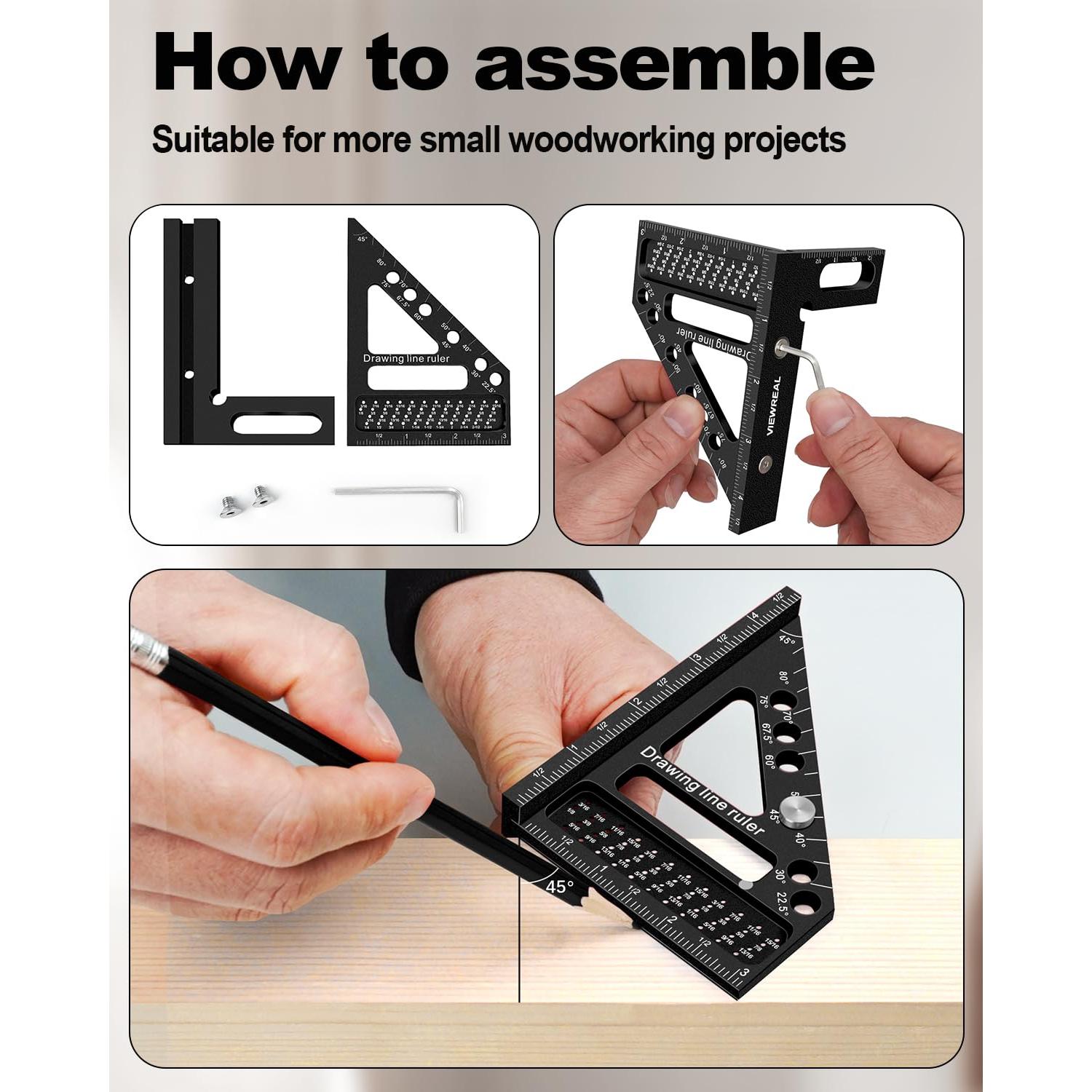 Escuadra de Carpintero Multi-Angulo ViewReal - Aluminio 19.4x14.2cm