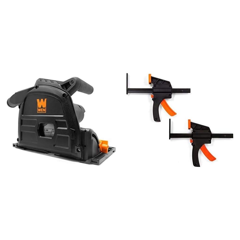WEN CT1065 10-Amp Plunge Cut Circular Track Saw + WEN 36053C 6" Quick Release Track Saw Clamps