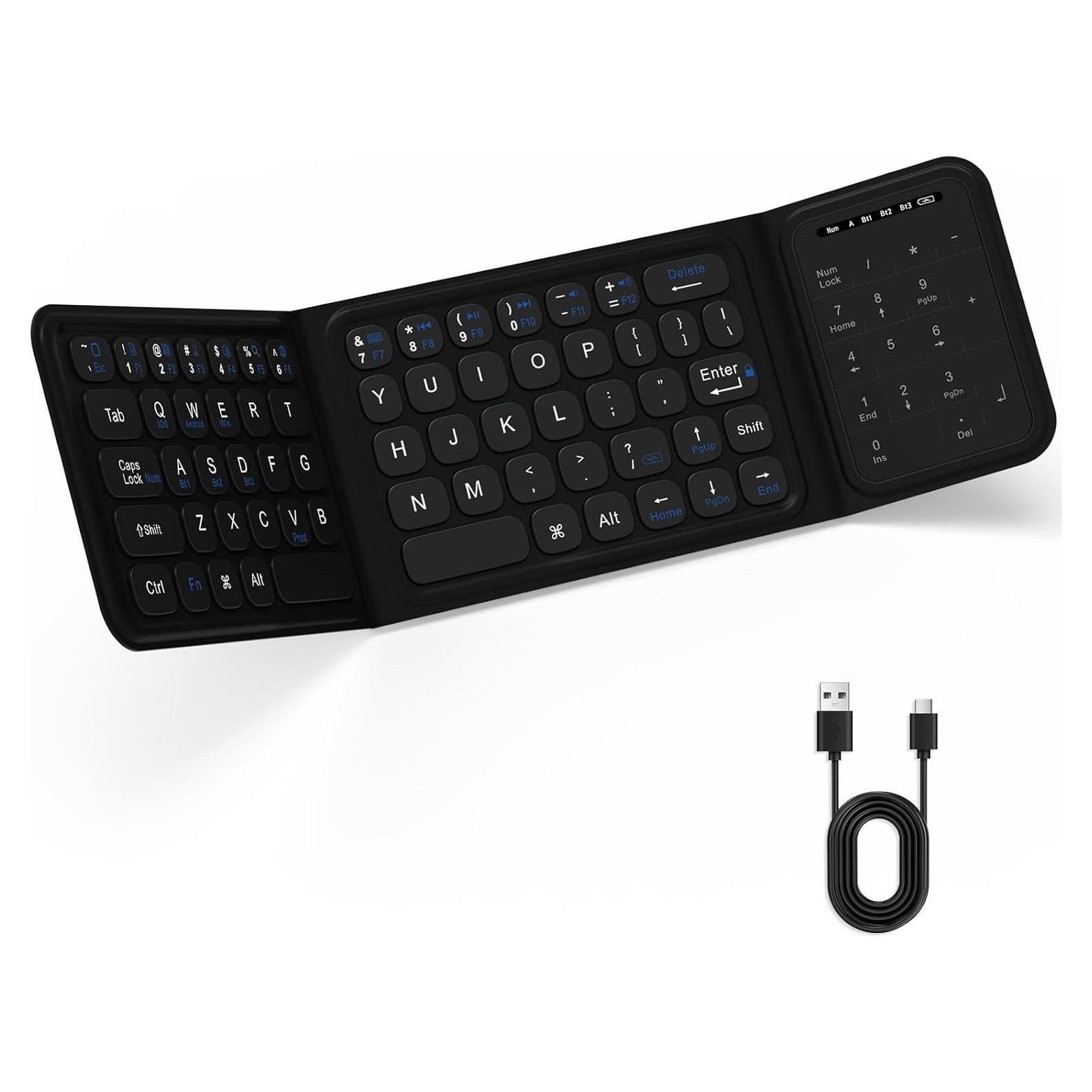 LAMA Foldable Bluetooth Keyboard, Folding Wireless Keyboard with Trackpad and Numeric Keypad, Portable Keyboards for iPad Tablet Smartphone Laptop PC Android Windows iOS, Support 3 Device