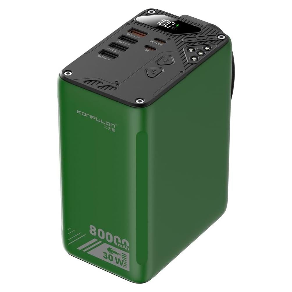 80000mAh High Capacity PD 30W Power Bank Fast Charging 22.5W Portable USB C Battery Packs with 5 Outputs & LCD Display Battery Bank for iPhone, Samsung, iPad ,Macbook & Outdoors Camping (GREEN)