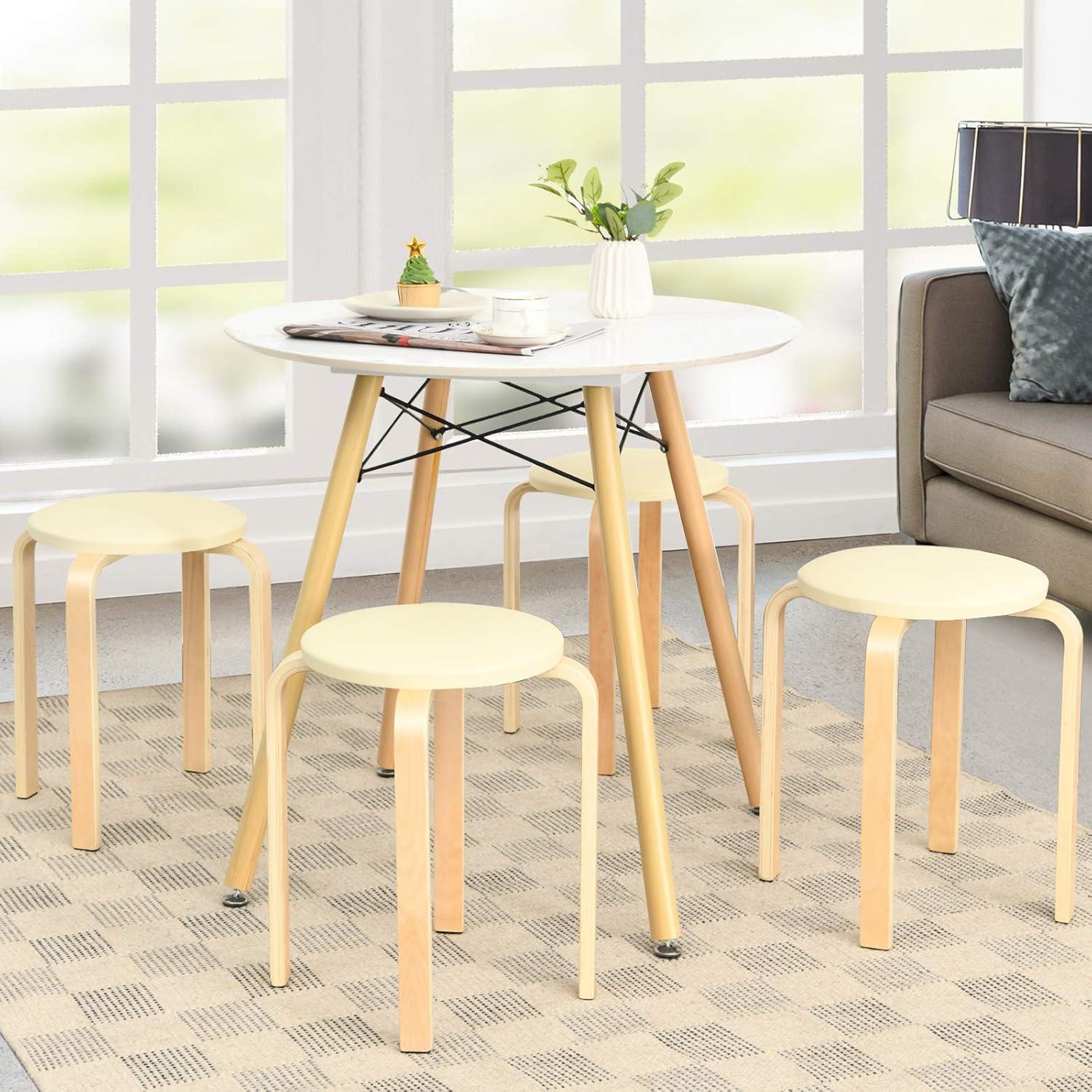 Taburetes de Madera Apilables LDAILY Beige, 4 Piezas 47 cm