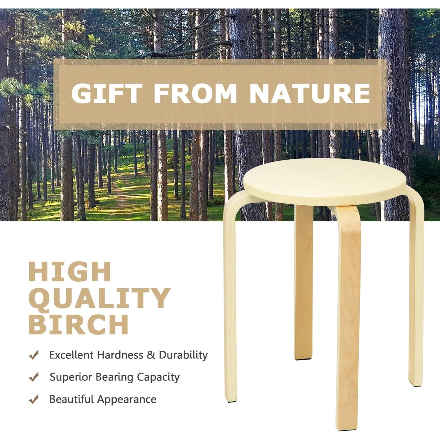 Taburetes de Madera Apilables LDAILY Beige, 4 Piezas 47 cm