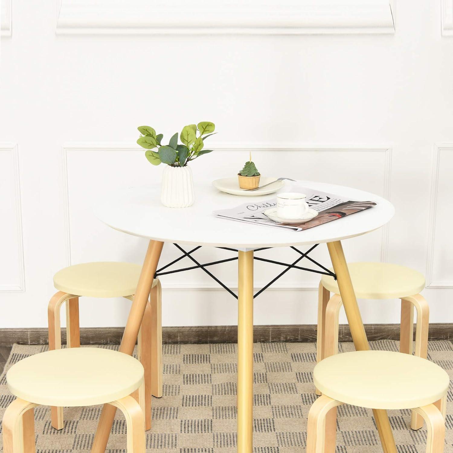 Taburetes de Madera Apilables LDAILY Beige, 4 Piezas 47 cm