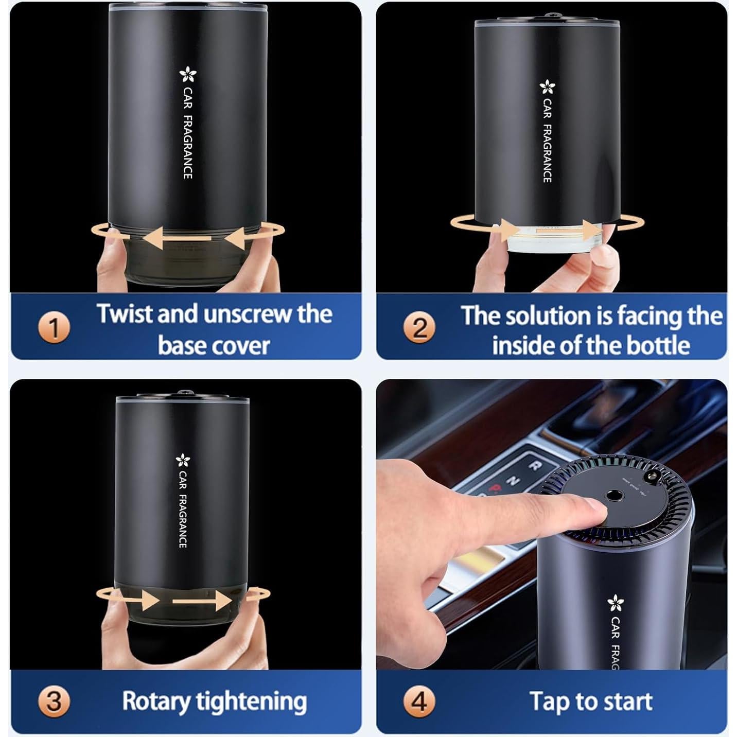 Smart Car Air Freshener Diffuser with Starry Sky Projection and 50ml Perfume, 3 Mode Adjustable Rechargeable Car Aroma Diffuser,Auto On/Off Intelligent,Cologne