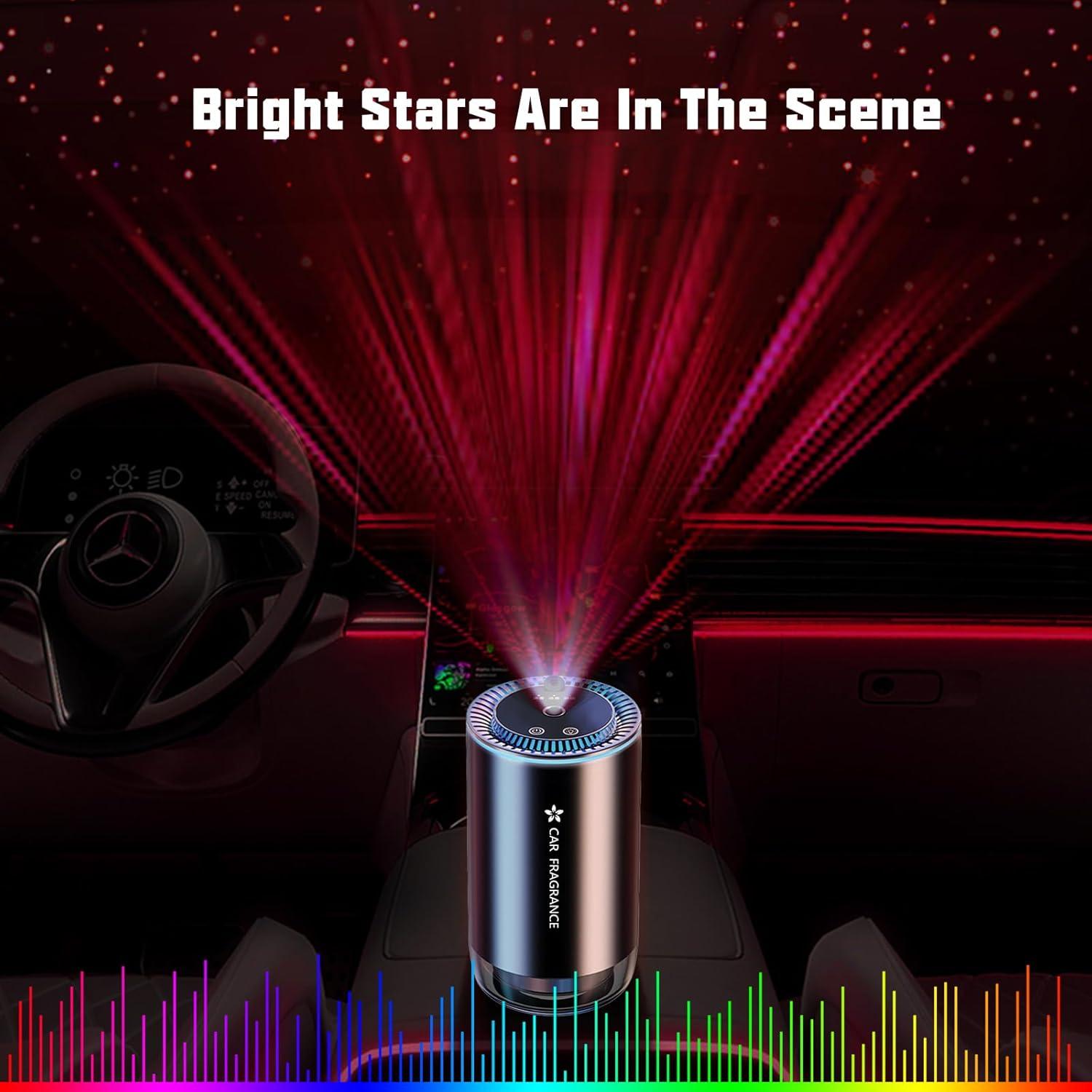 Smart Car Air Freshener Diffuser with Starry Sky Projection and 50ml Perfume, 3 Mode Adjustable Rechargeable Car Aroma Diffuser,Auto On/Off Intelligent,Cologne
