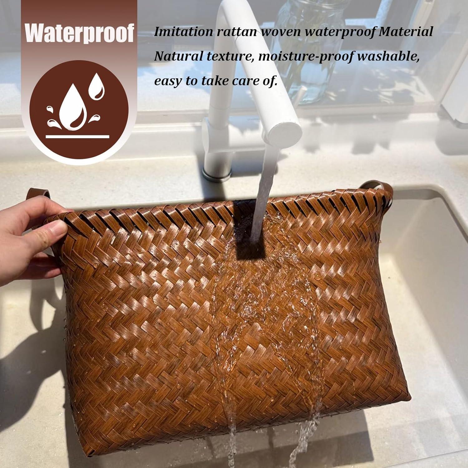 Cesta de Almacenamiento Tejida a Mano BROWNLILY 4 Piezas Marrón