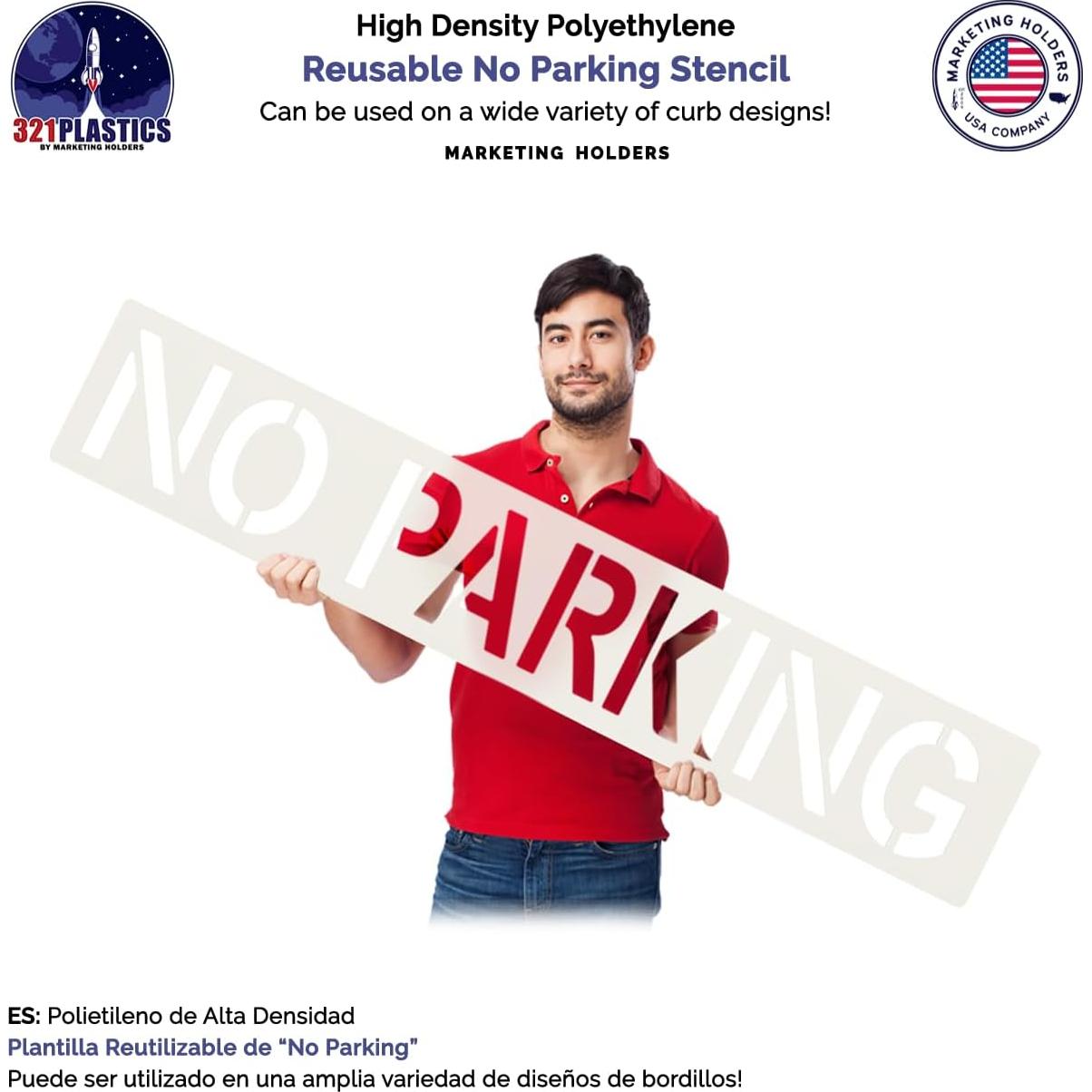No Parking Stencil with 12" Letters for Painting Parking Lots and Curbs to Establish Zones for Customers and Residents One Piece 1/8" Thick Reusable Plastic Made in USA by Marketing Holders