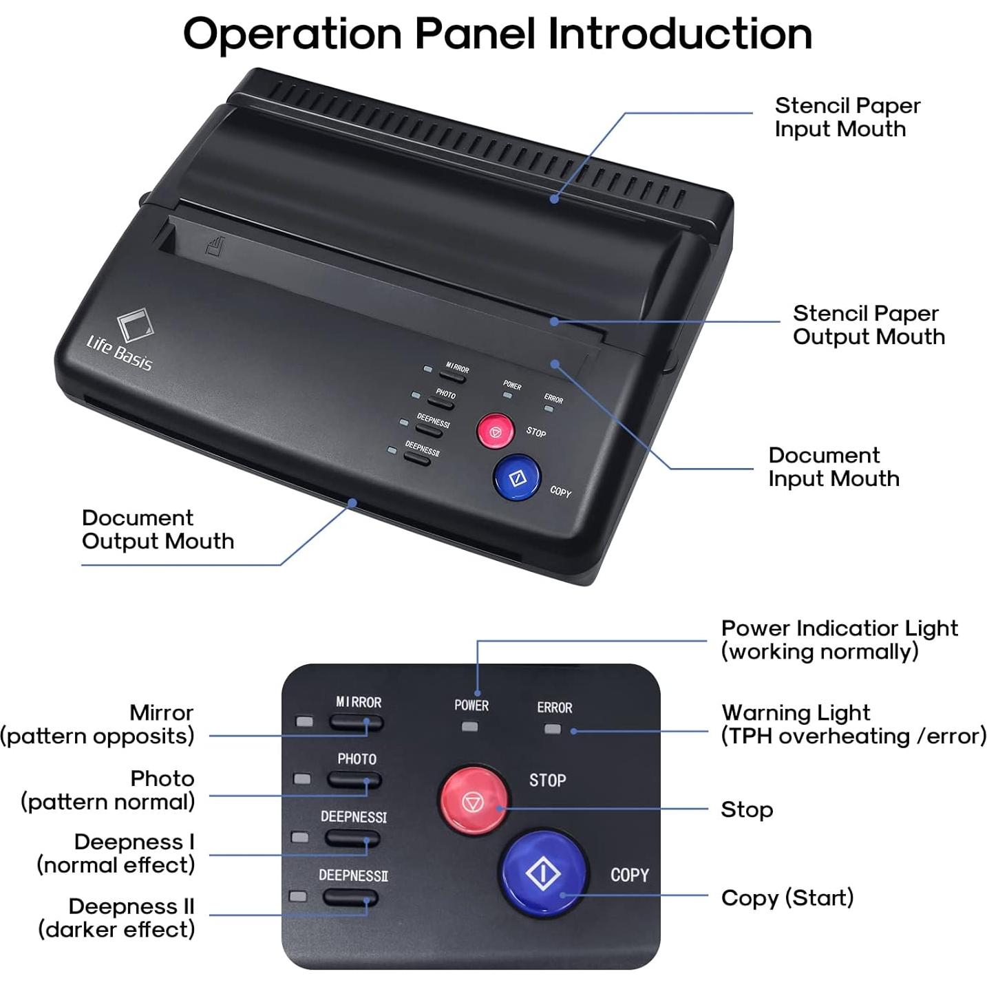 Impresora de Plantillas de Tatuaje LifeBasis LSTM003B - 30PCS Papel