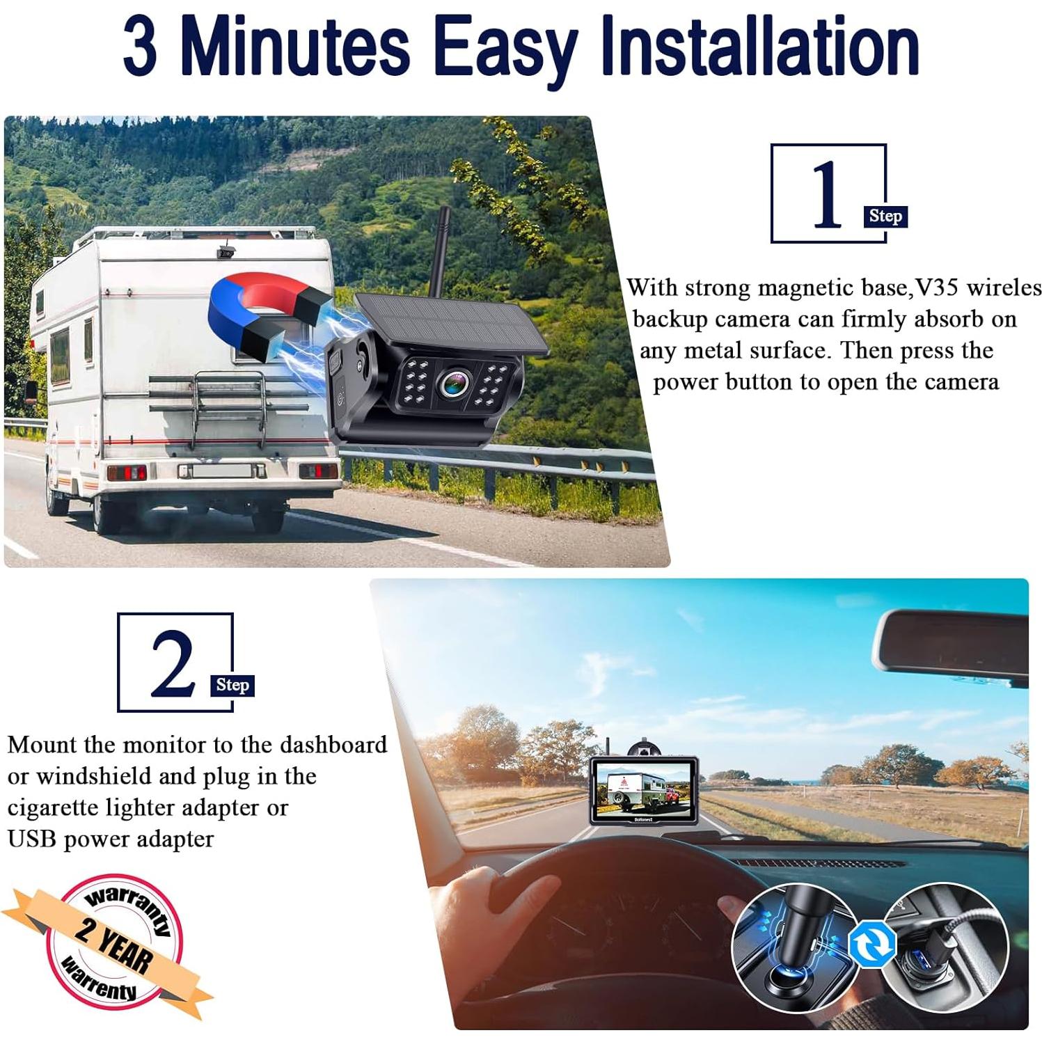 Cámara de Respaldo Inalámbrica Solar DoHonest A6 1080P 5"