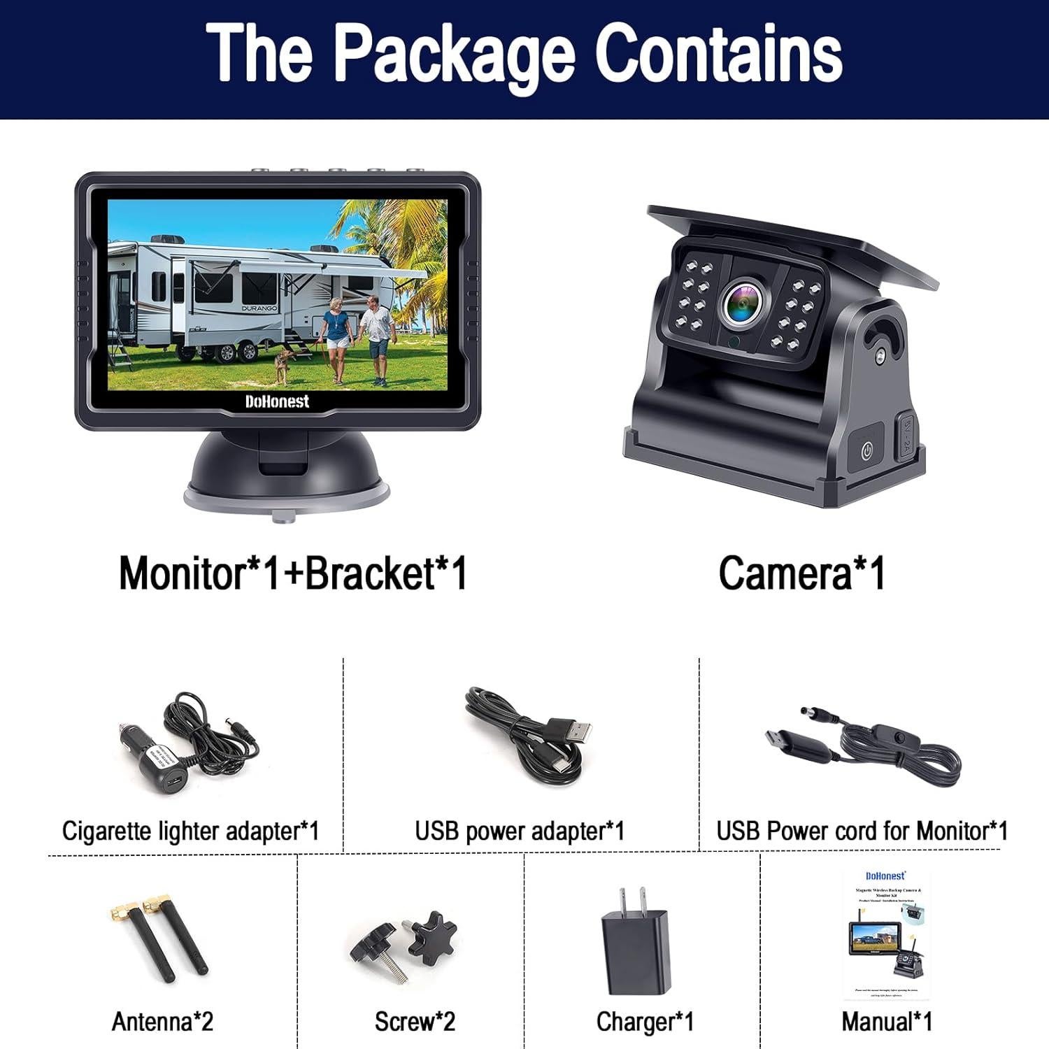 Cámara de Respaldo Inalámbrica Solar DoHonest A6 1080P 5"