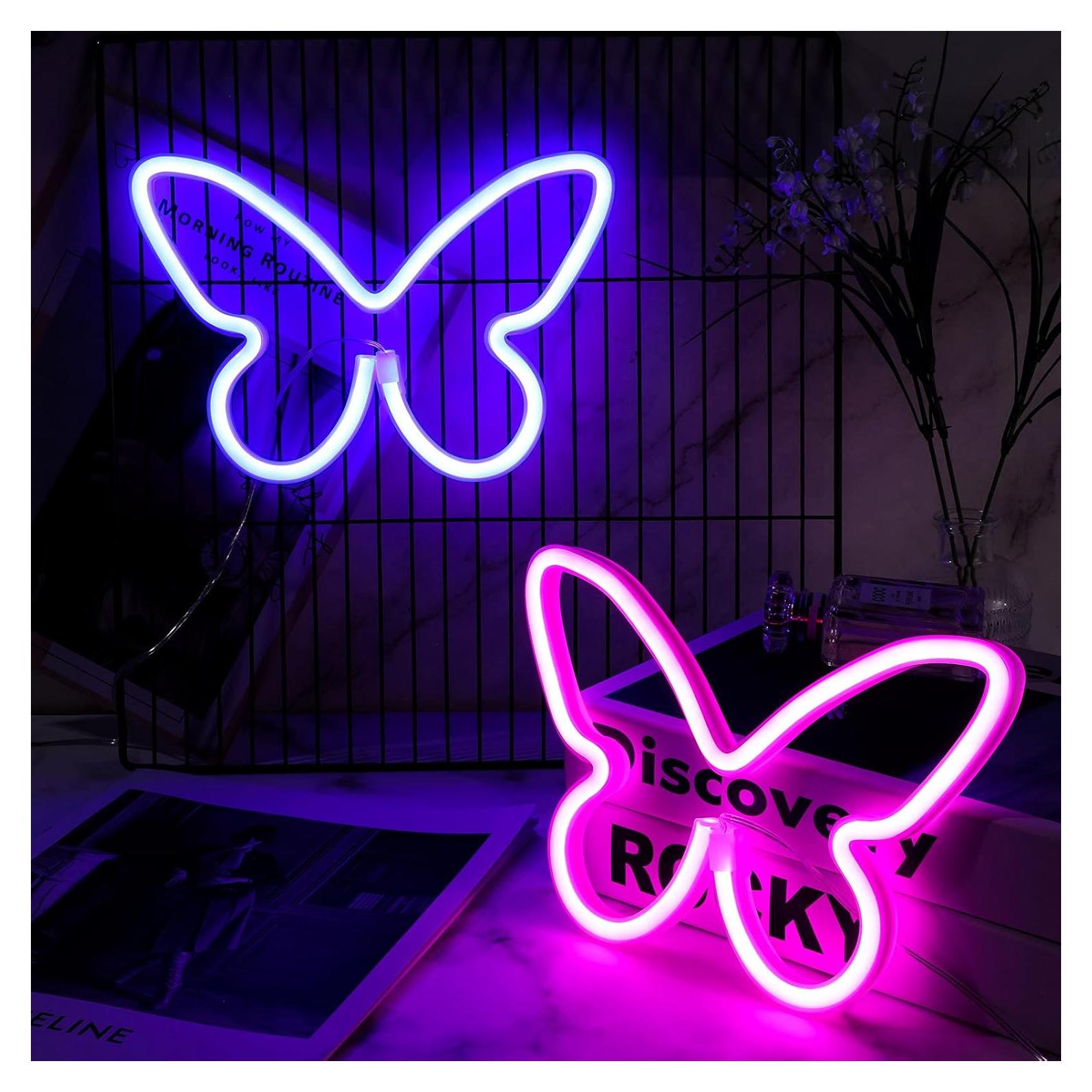 Luz Neon Mariposa Riakrum 2 Pcs Rosa y Azul Decorativa