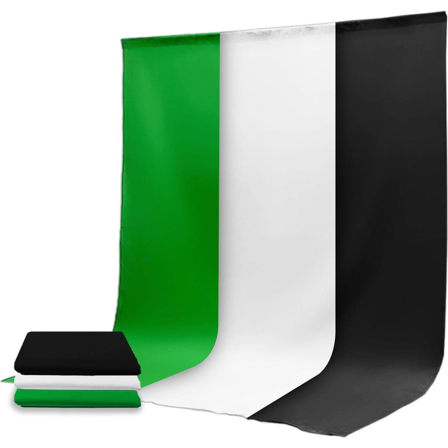 Julius Studio 9 x 13 ft. White, Black, Green Chromakey Background Backdrop Screen Bundle, Premium High Density > 150GSM Fabric A+ Grade, Wrinkle Resistant, Video Studio, Party, Events, PROMO05_AM1