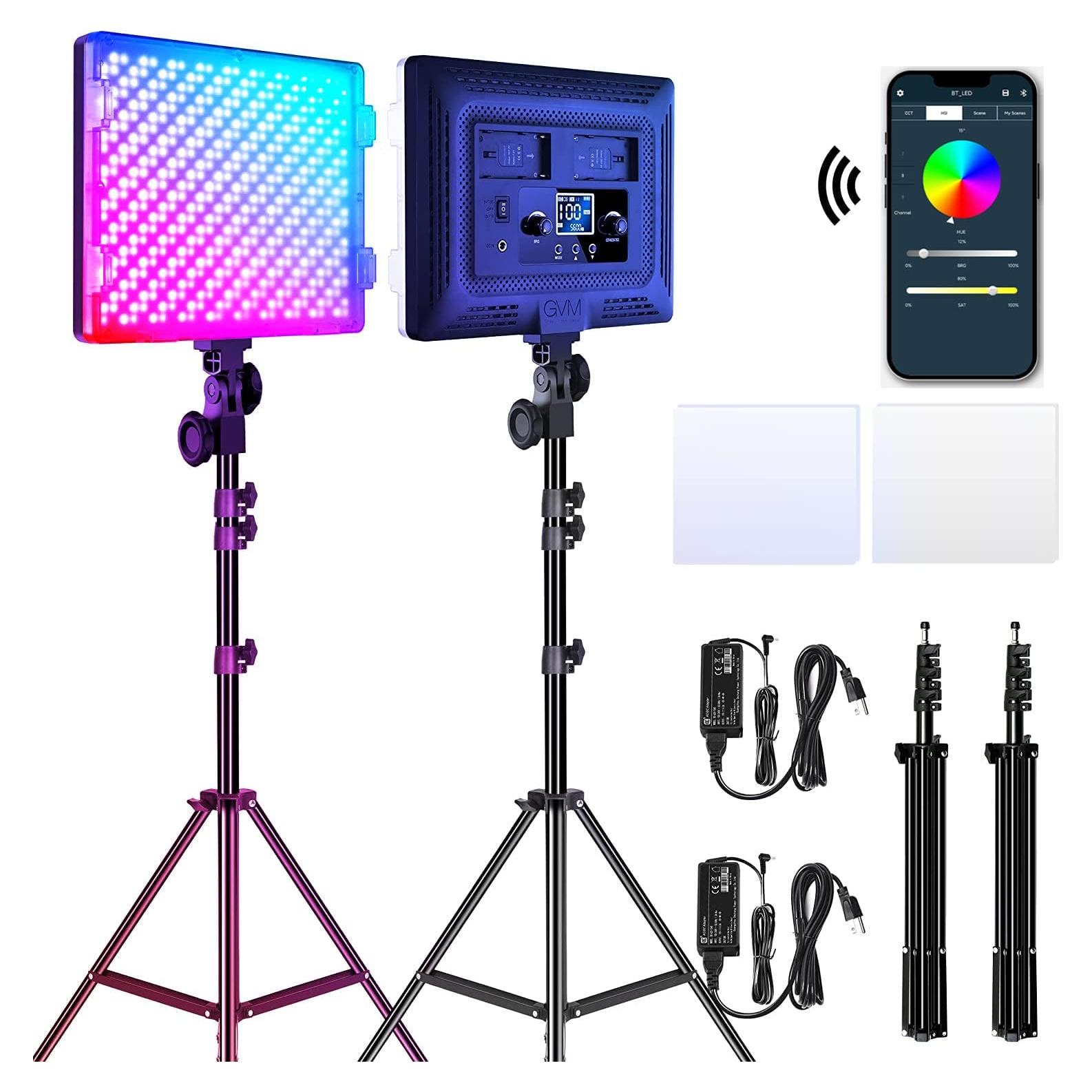 Kit de Iluminación Fotográfica GVM RGB LED 50W Bi-Color 3200K-5600K