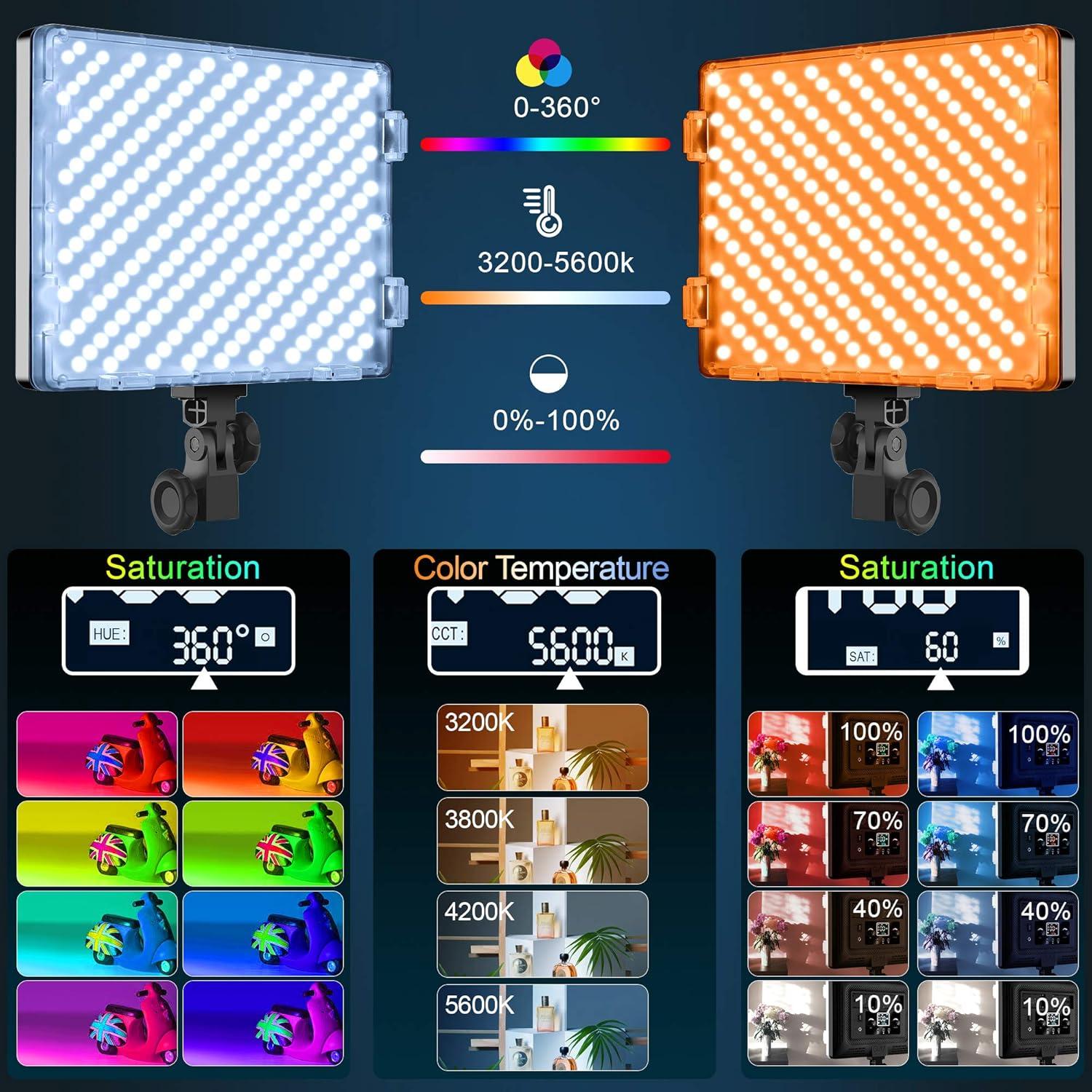 Kit de Iluminación Fotográfica GVM RGB LED 50W Bi-Color 3200K-5600K