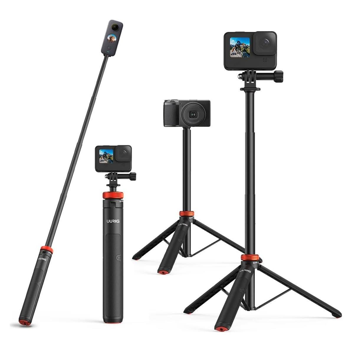 UURig Telescopic Selfie Stick Long with Tripod, Waterproof Hand Grip, for Insta360 GoPro Hero 10 9 8 7 6 5 4 3 2, Fusion, Max, Session, AKASO, SJCAM, DJI OSMO GoPro