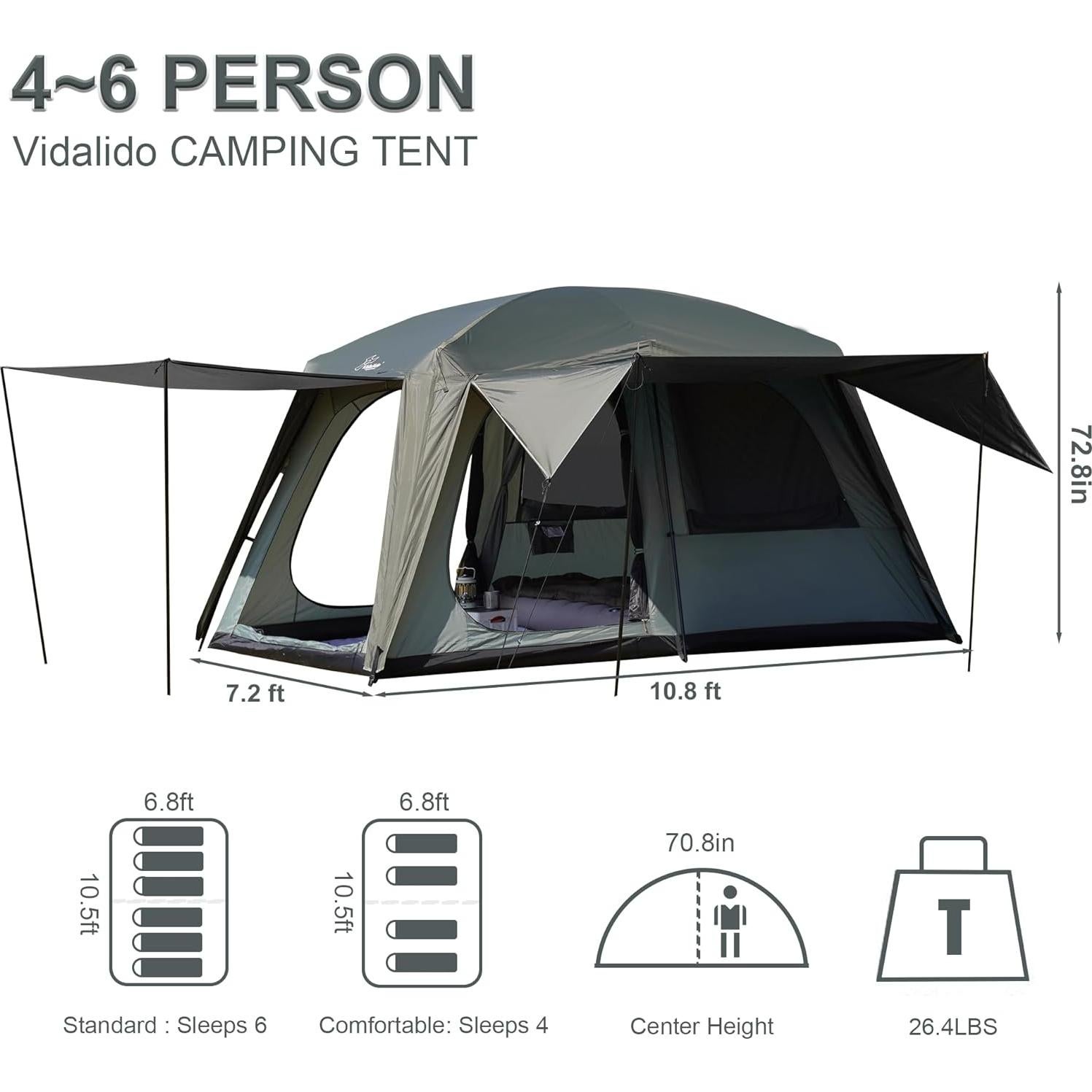Carpa de Camping Vidalido para 4-6 Personas Impermeable