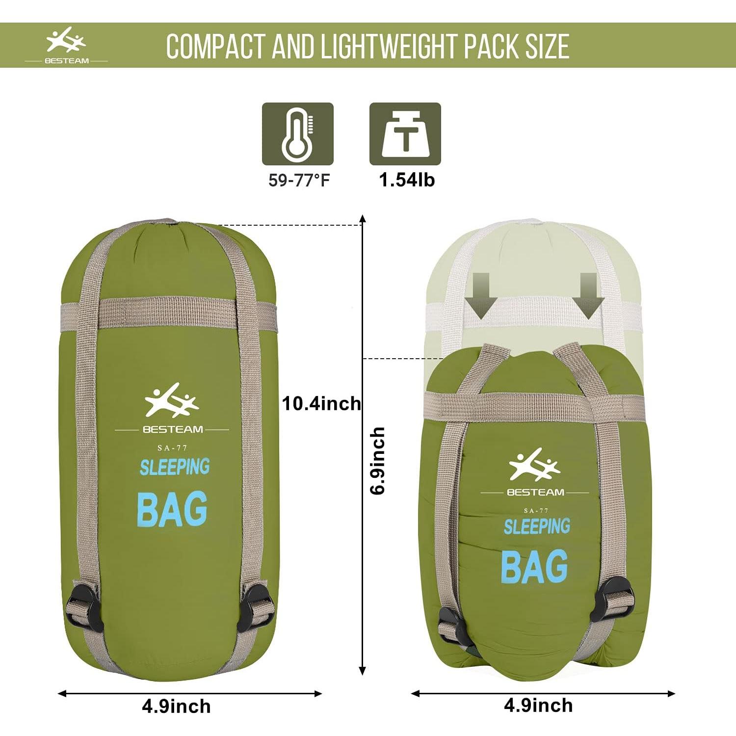 Saco de dormir WERTYCITY verano 1 persona 15°C verde militar