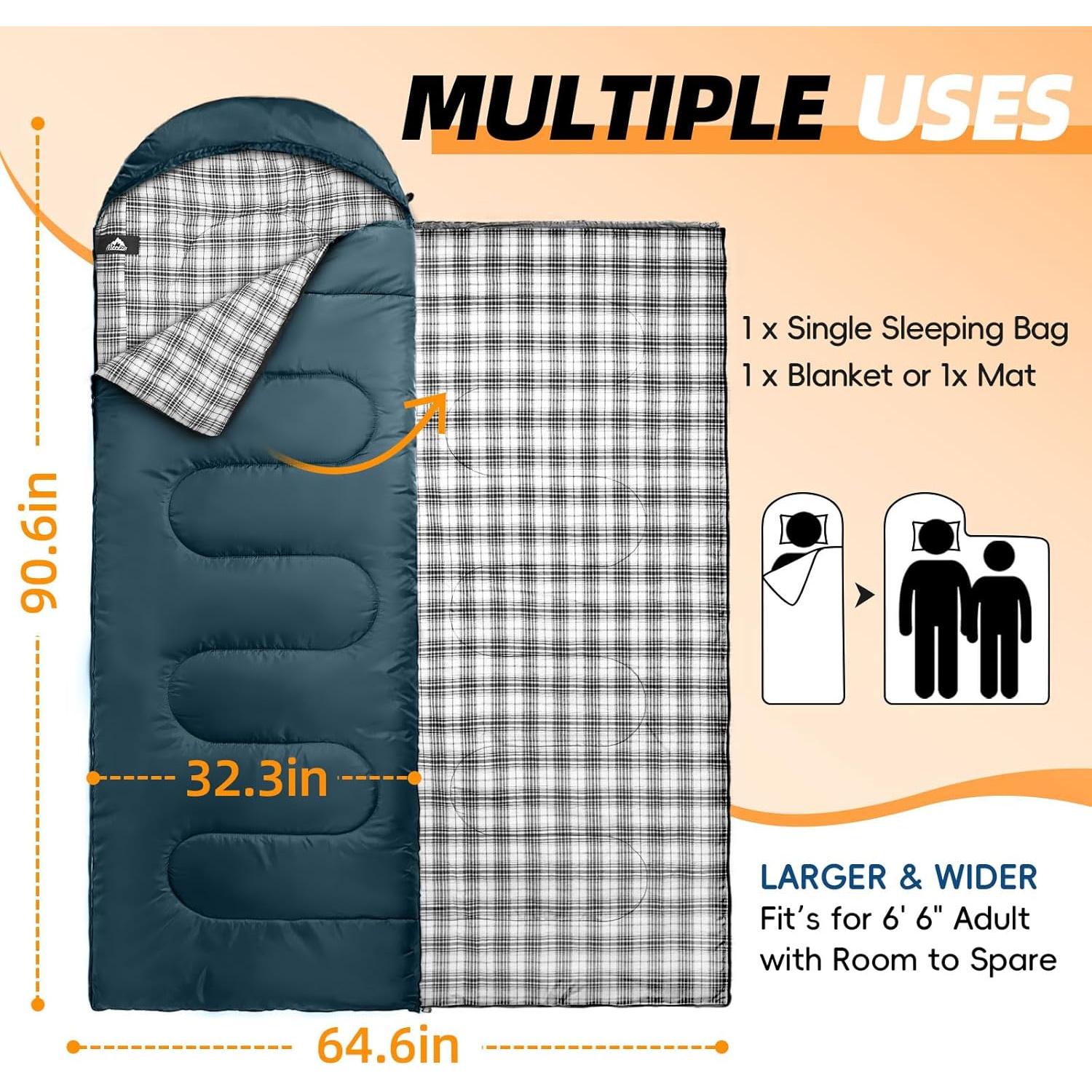 Saco de Dormir MEREZA Flannel XL 229.9x81.8cm para Camping