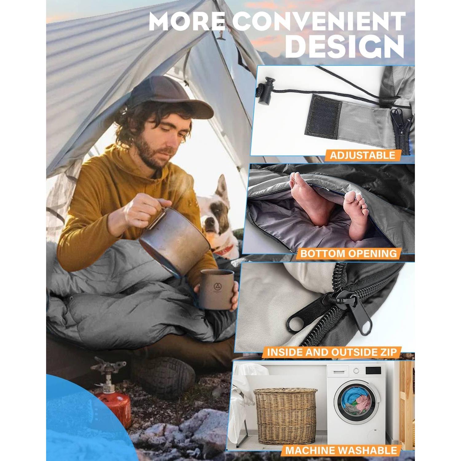 Rantizon Sleeping Bags for Adults Backpacking Lightweight Waterproof- Cold/Warm Weather Sleeping Bag for Mens Kids Boys Girls Camping Essentials Hiking Outdoor Travel Hunting with Compression Bags