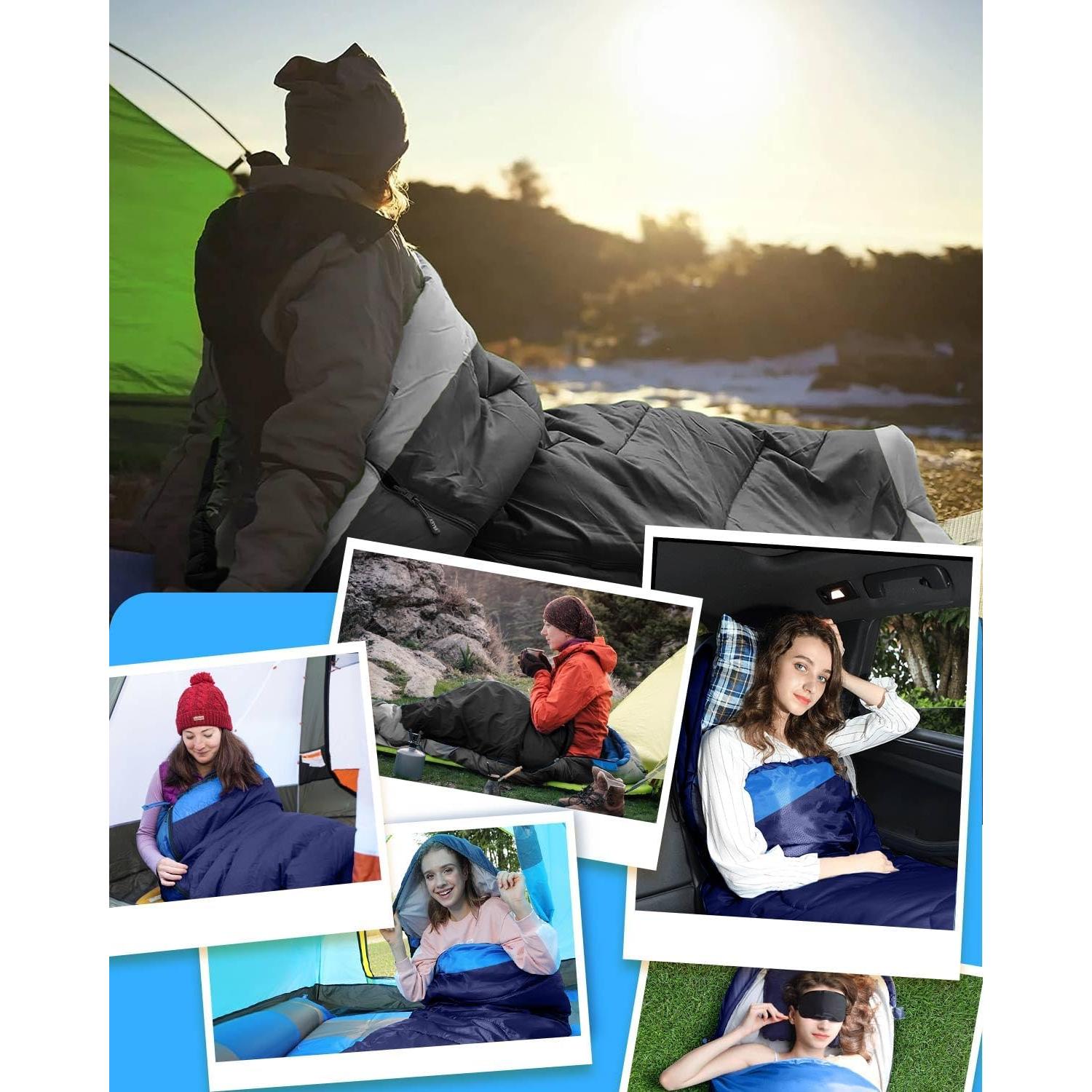 Rantizon Sleeping Bags for Adults Backpacking Lightweight Waterproof- Cold/Warm Weather Sleeping Bag for Mens Kids Boys Girls Camping Essentials Hiking Outdoor Travel Hunting with Compression Bags