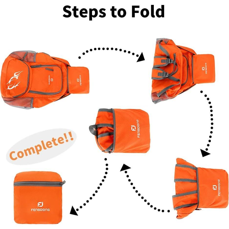 Mochila Plegable Impermeable FENGDONG 35L Unisex Naranja