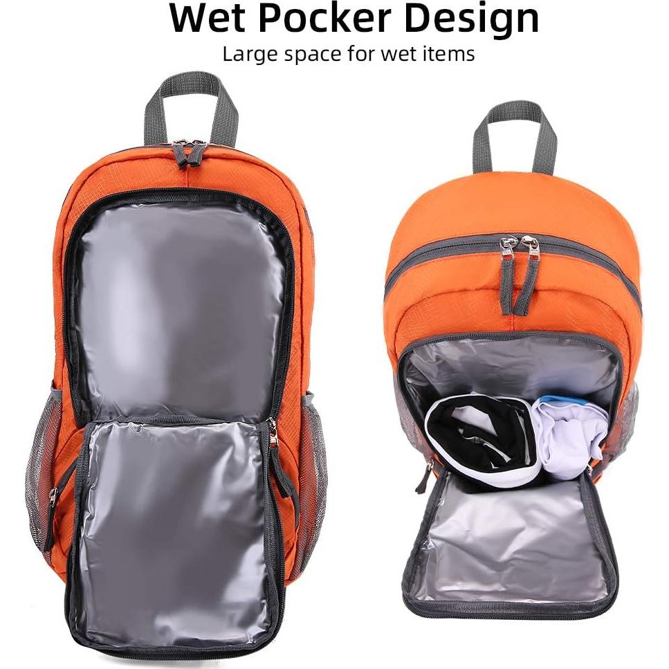 Mochila Plegable Impermeable FENGDONG 35L Unisex Naranja