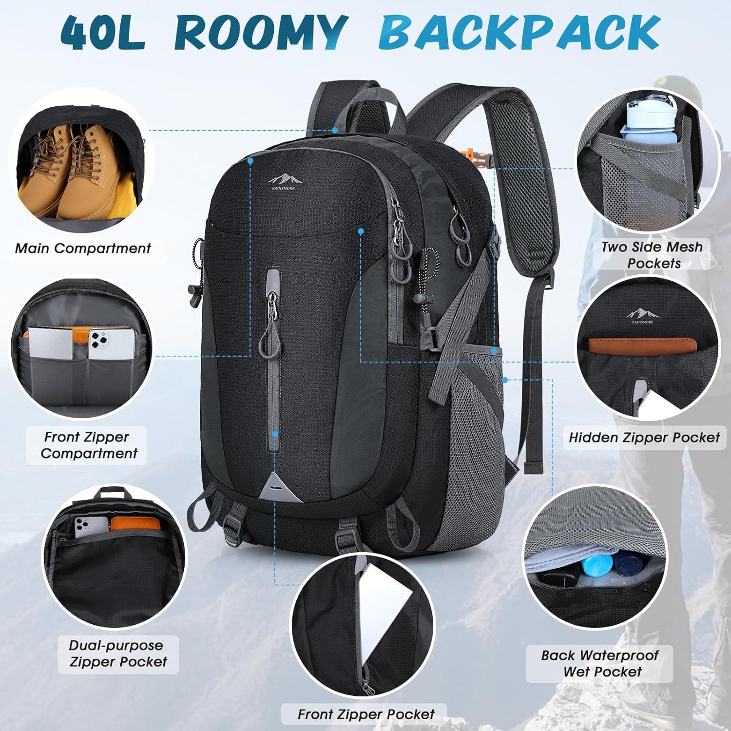 Mochila de Senderismo RAINSMORE 40L Impermeable Plegable