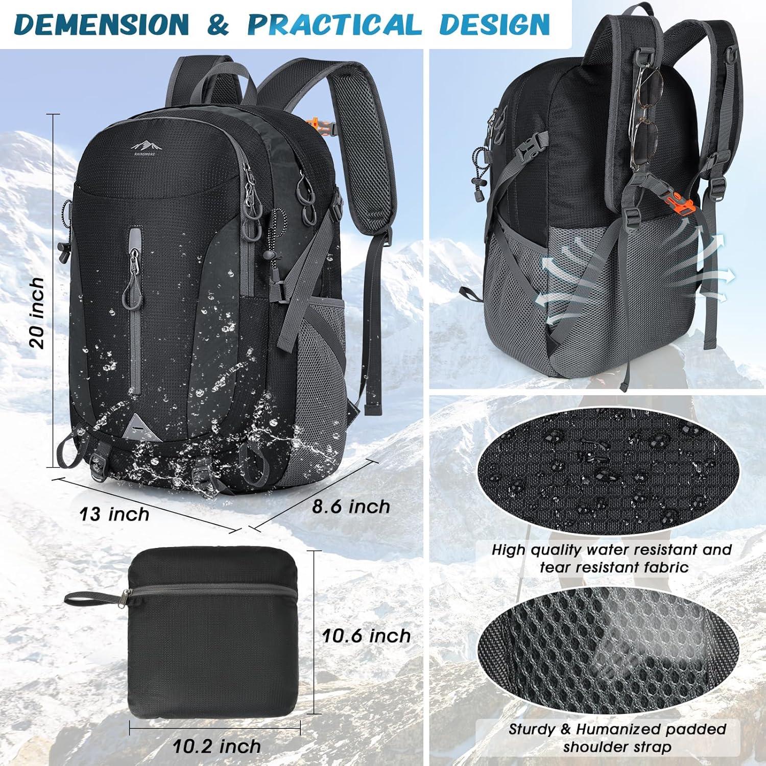 Mochila de Senderismo RAINSMORE 40L Impermeable Plegable