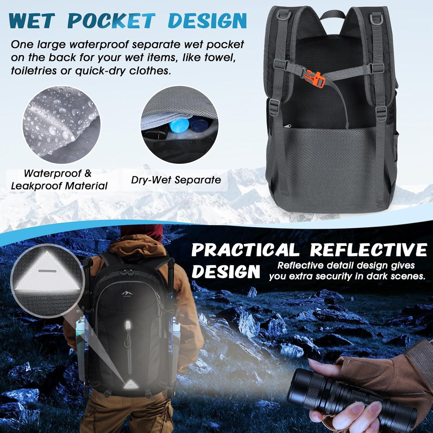 Mochila de Senderismo RAINSMORE 40L Impermeable Plegable