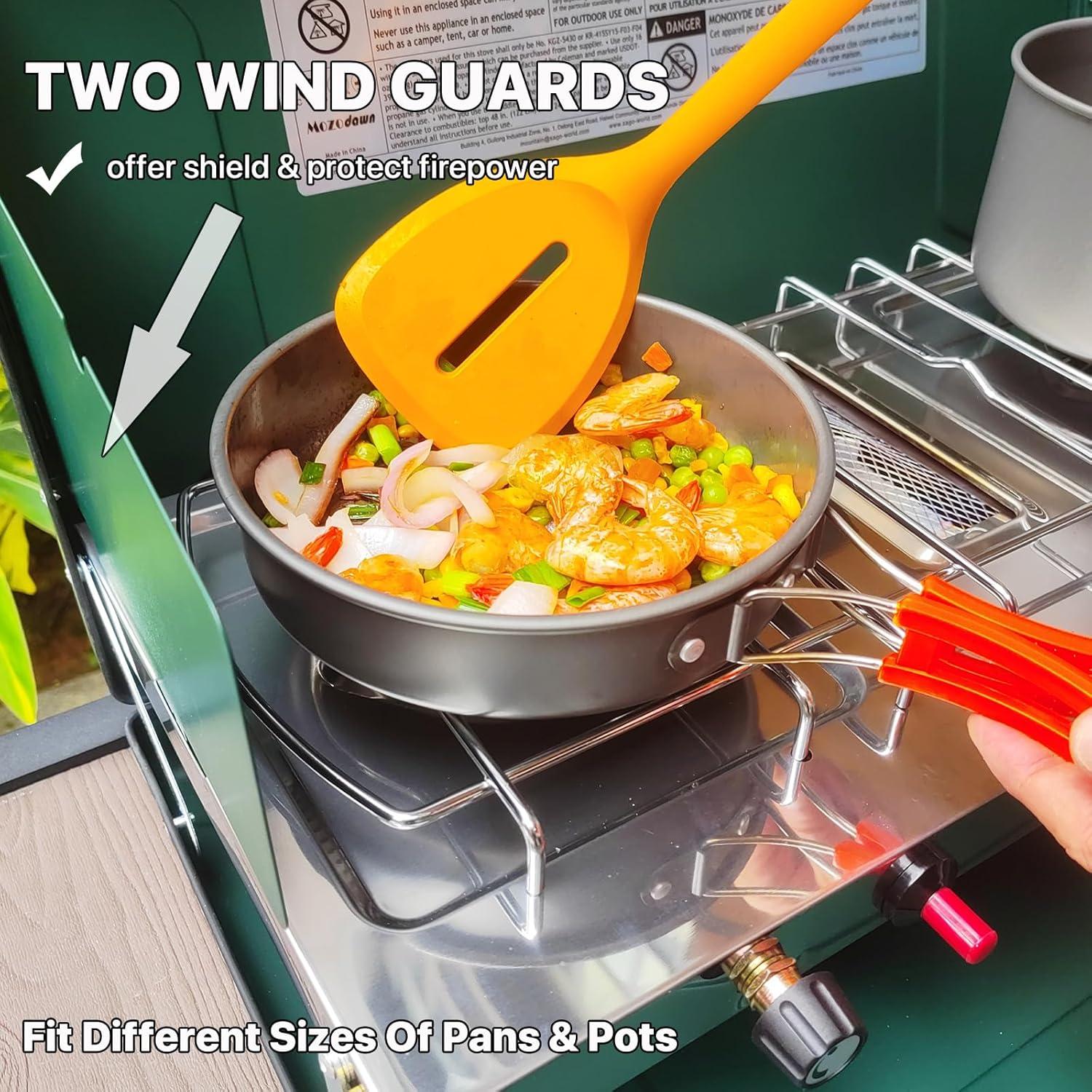 2 Burner Propane Camping Stove, Portable Camp stove/Grill with Adjustable Burners, Wind Guards, Toast Tray, Push-Button Instant Ignition, Total 20400 BTU for Camping, Picnics, Backyard BBQ