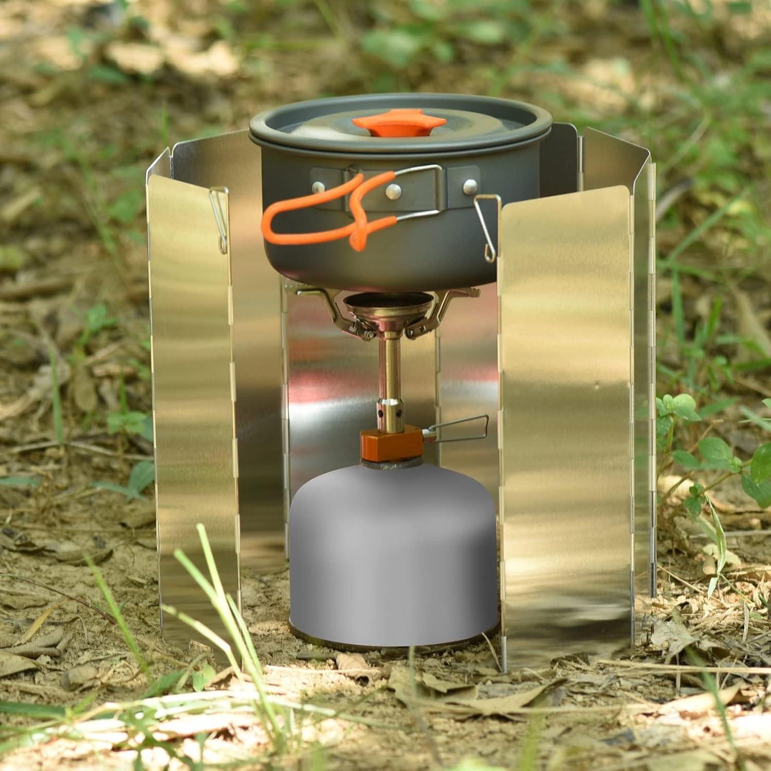 Paravientos de Estufa de Camping 8 Placas Aluminio Plegable