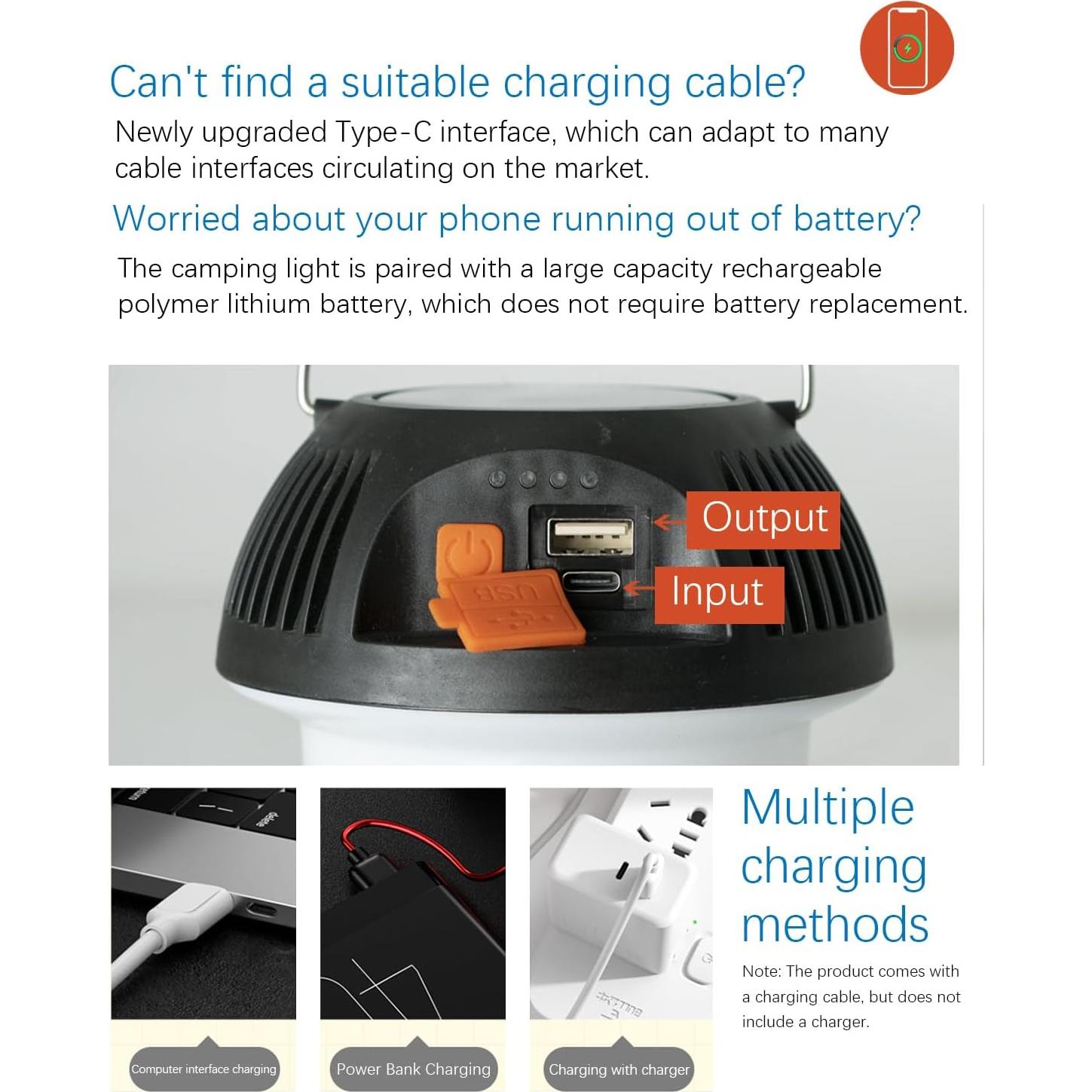 Linterna de Camping Solar Mukkuri 600 Lúmenes Recargable