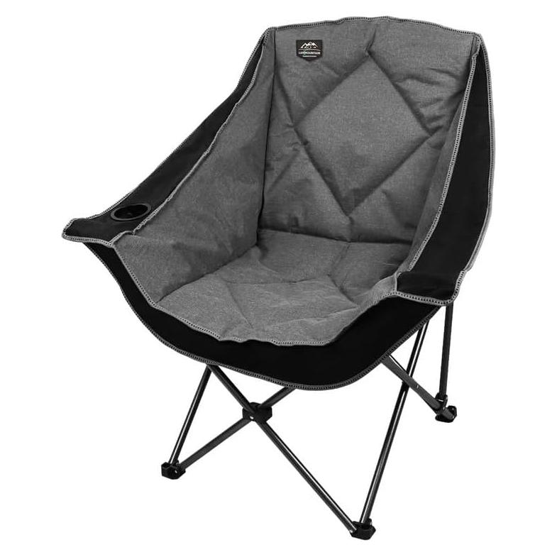 Oversized Folding Camping Chairs,Portable Heavy Duty Outdoor Padded Lawn Chair w/Cup Holder Perfect for Adults Picnic,Parties,Picnics and Beach Trips,Black