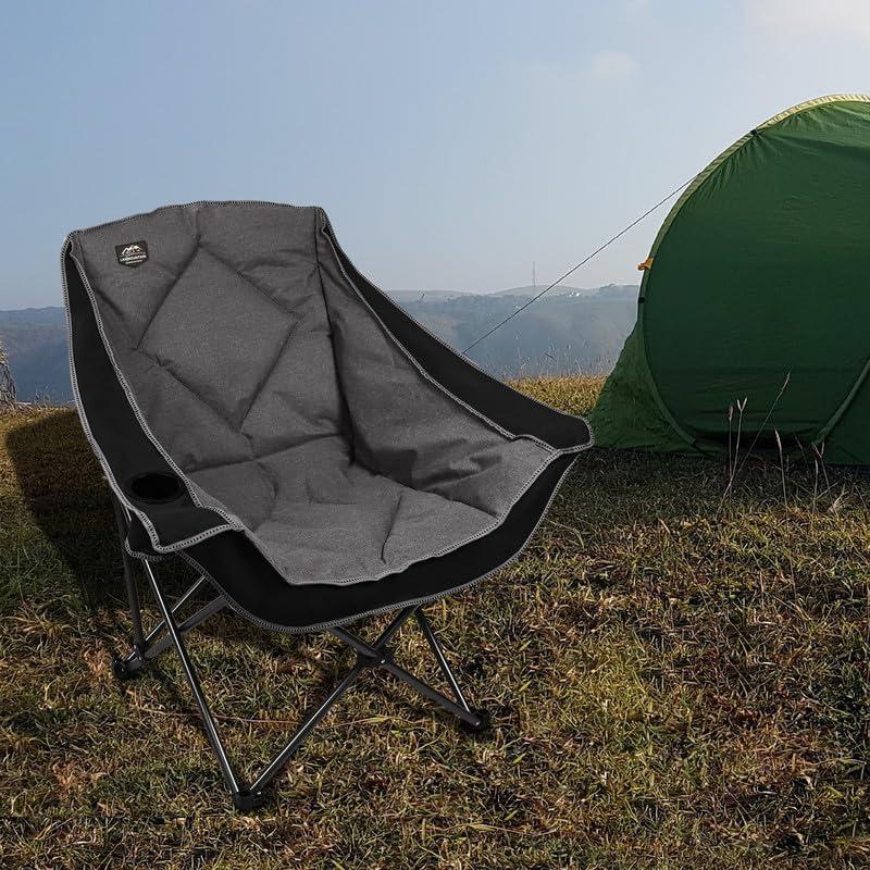Oversized Folding Camping Chairs,Portable Heavy Duty Outdoor Padded Lawn Chair w/Cup Holder Perfect for Adults Picnic,Parties,Picnics and Beach Trips,Black