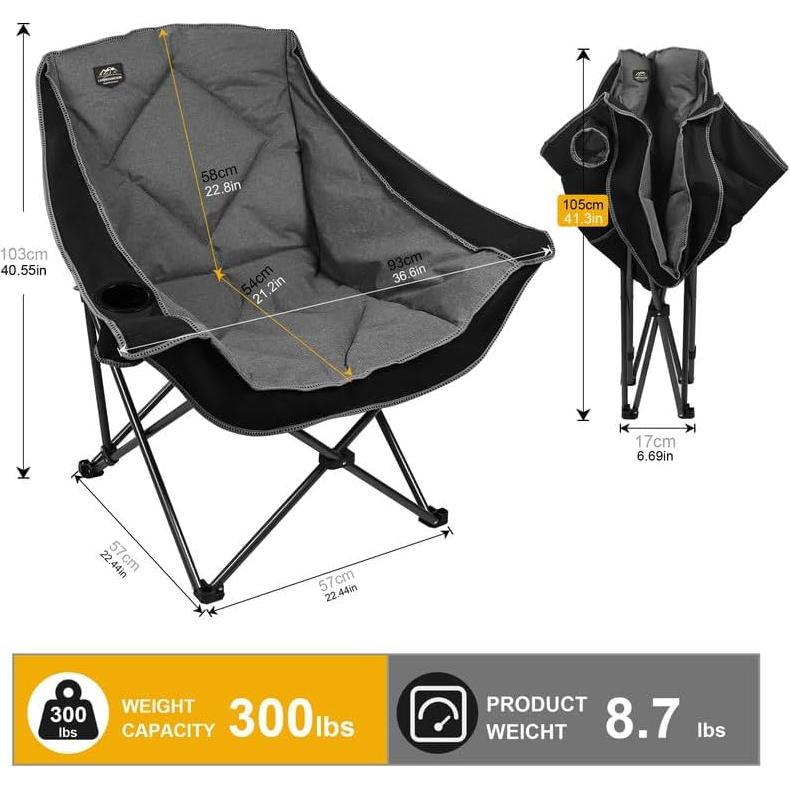 Oversized Folding Camping Chairs,Portable Heavy Duty Outdoor Padded Lawn Chair w/Cup Holder Perfect for Adults Picnic,Parties,Picnics and Beach Trips,Black