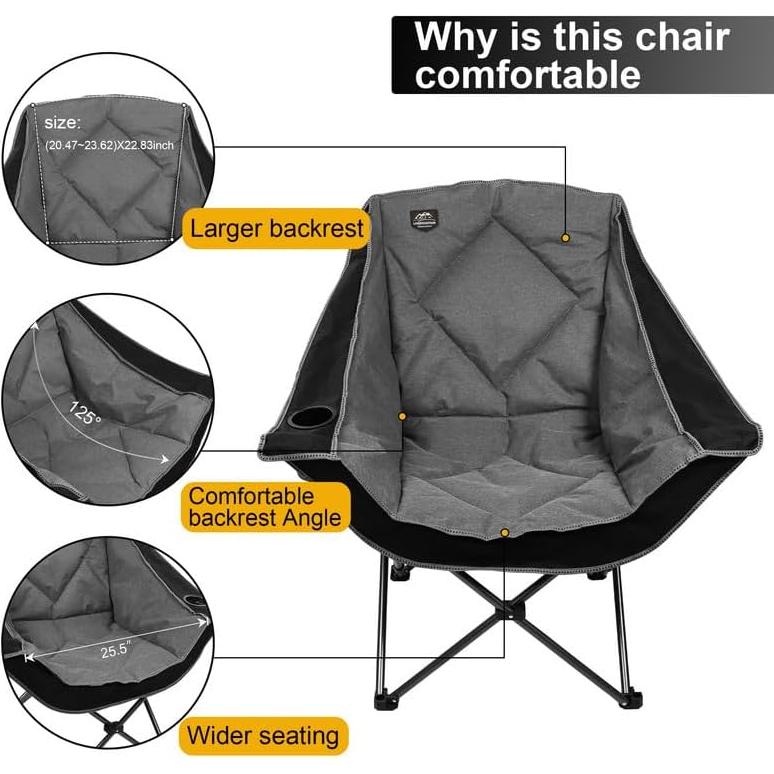 Oversized Folding Camping Chairs,Portable Heavy Duty Outdoor Padded Lawn Chair w/Cup Holder Perfect for Adults Picnic,Parties,Picnics and Beach Trips,Black