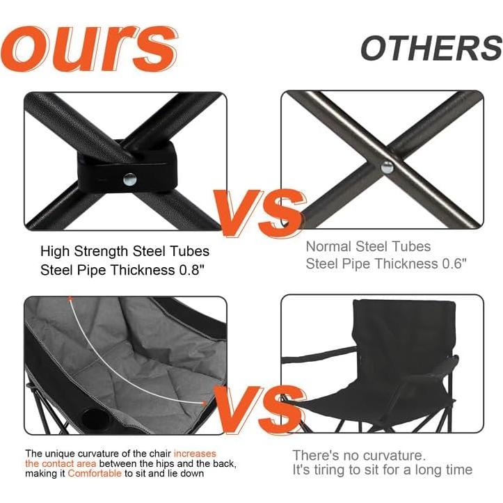 Oversized Folding Camping Chairs,Portable Heavy Duty Outdoor Padded Lawn Chair w/Cup Holder Perfect for Adults Picnic,Parties,Picnics and Beach Trips,Black