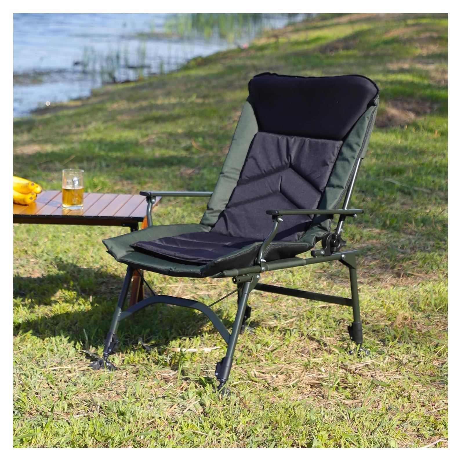 Silla de Camping Lounge HomeMindful Verde y Negro Reclinable