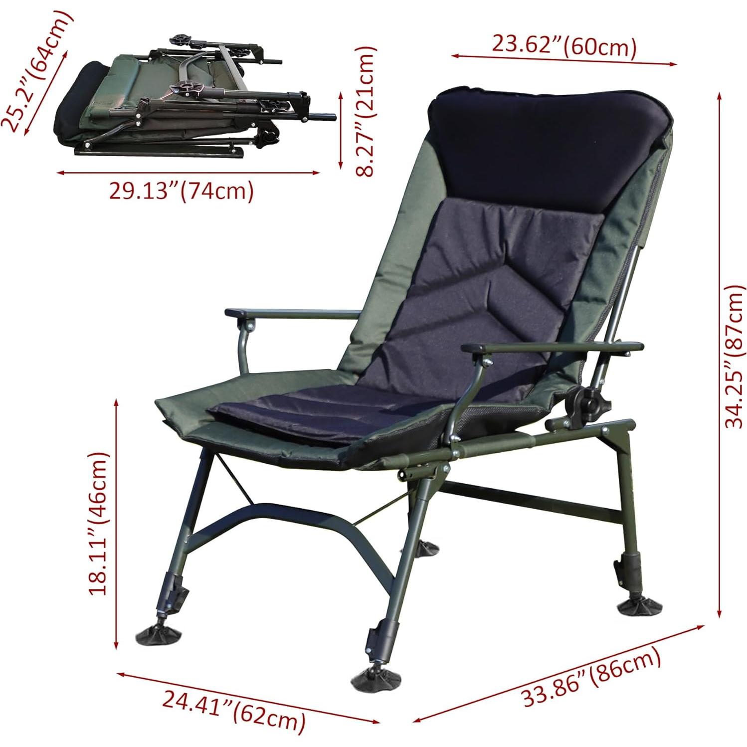 Silla de Camping Lounge HomeMindful Verde y Negro Reclinable